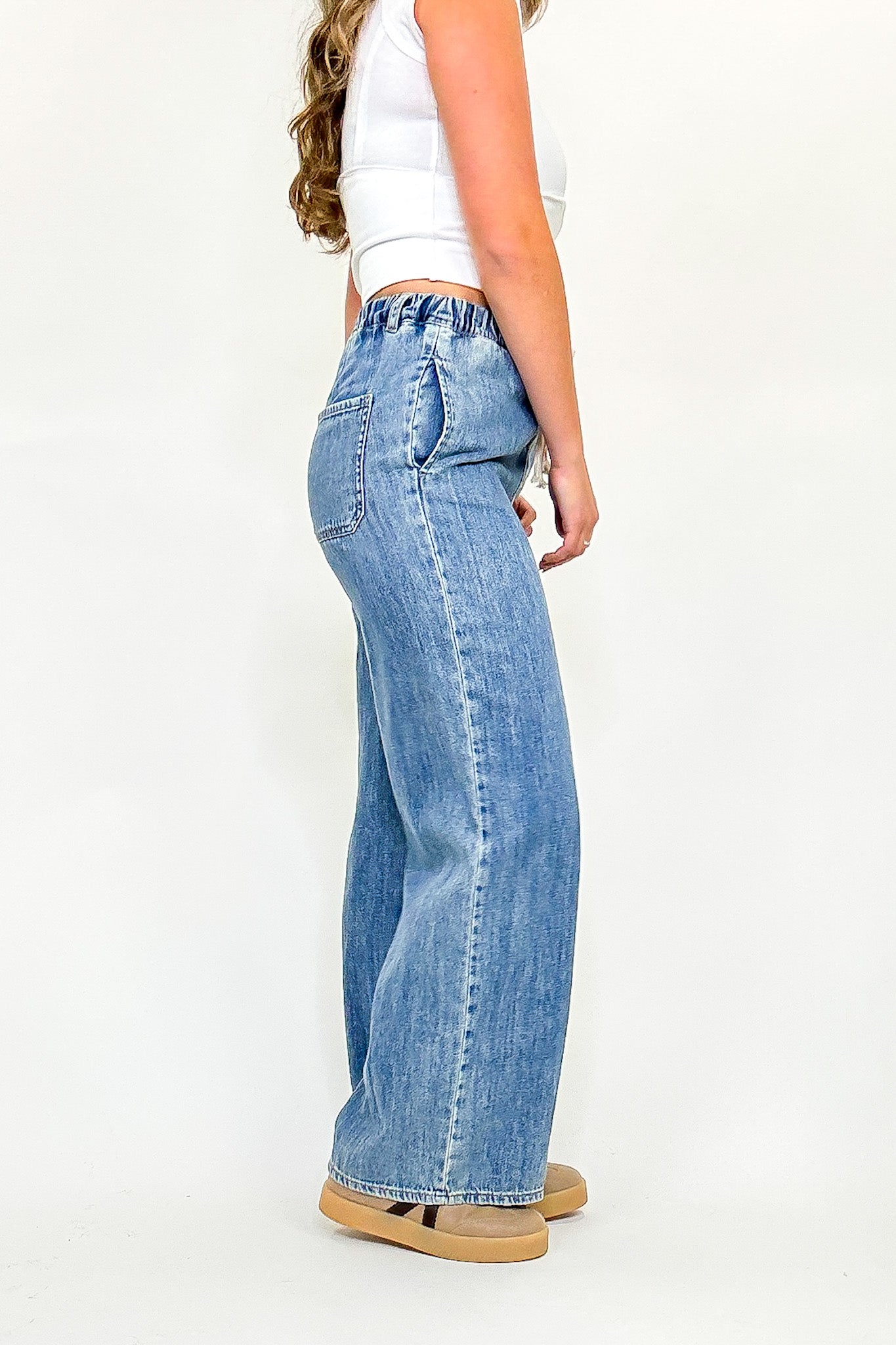 Luxe Leisure Drawstring Elastic Waist Denim Pants
