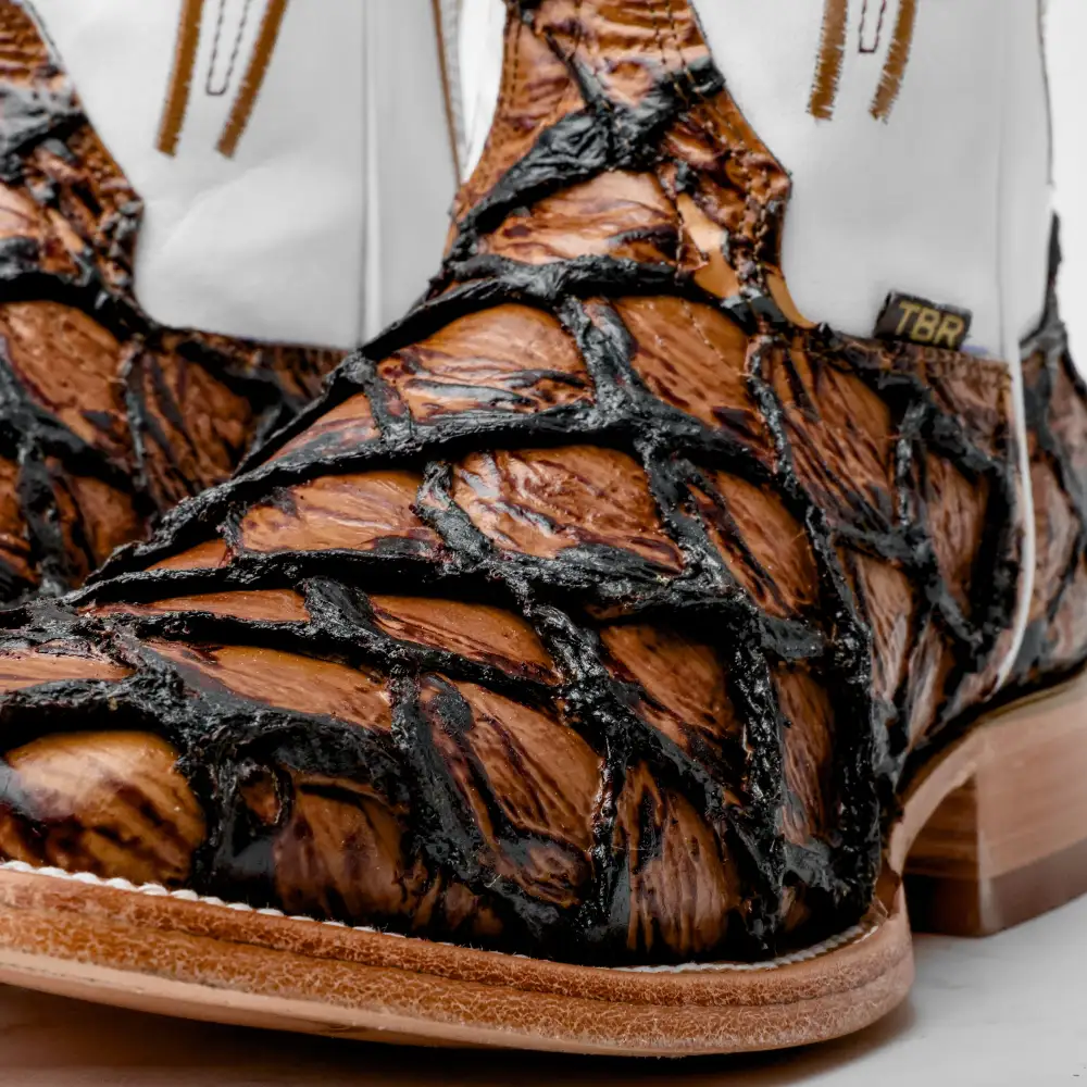 Honey Cognac Jumbo Pirarucu Leather Boots - Square Toe