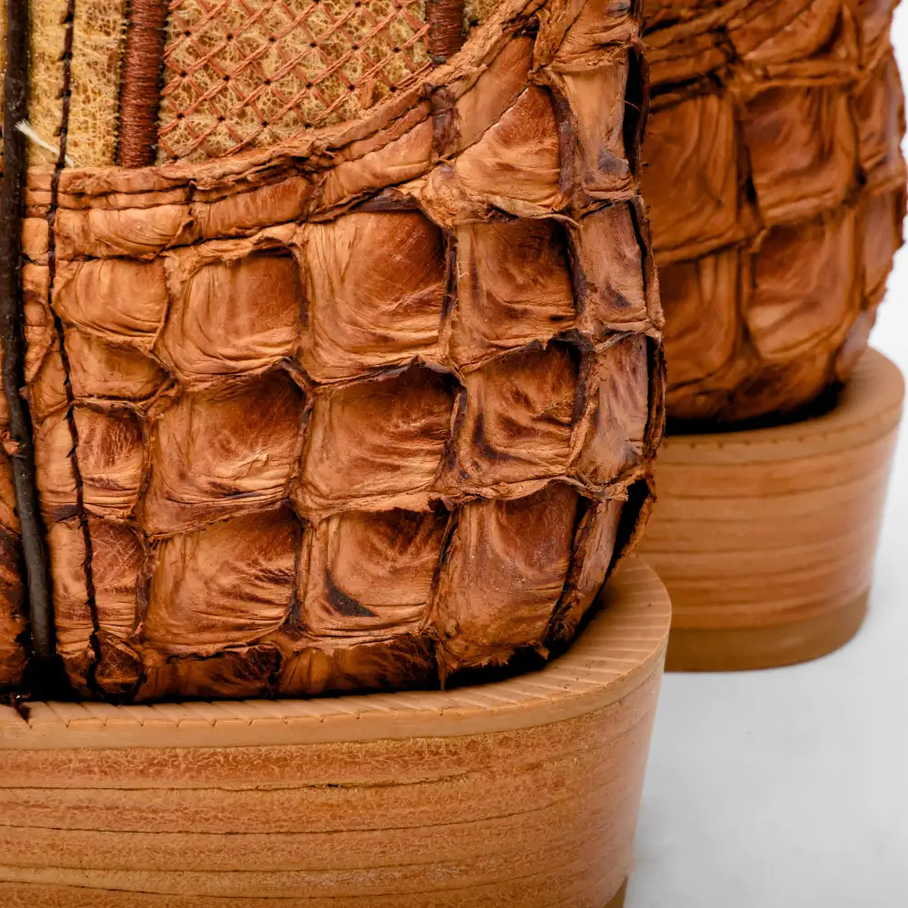 Tan Genuine Pirarucu Boots - Square Toe