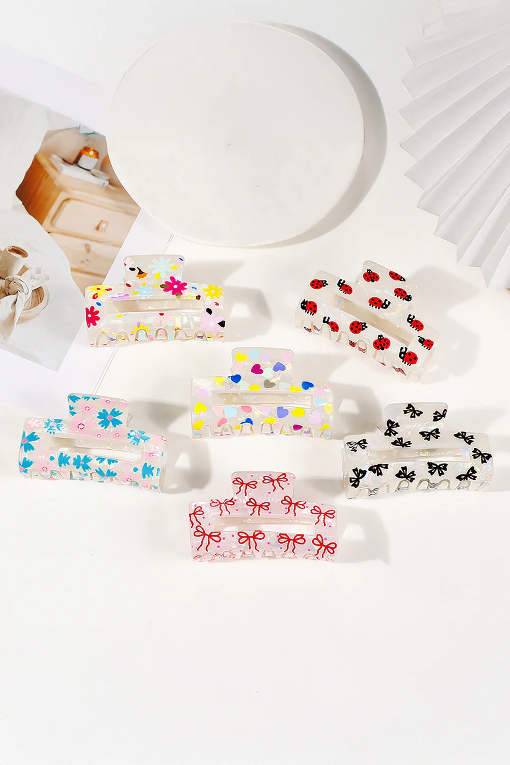 Racing Red Bow Knot Print Cut Out Square Hair Claw Clip