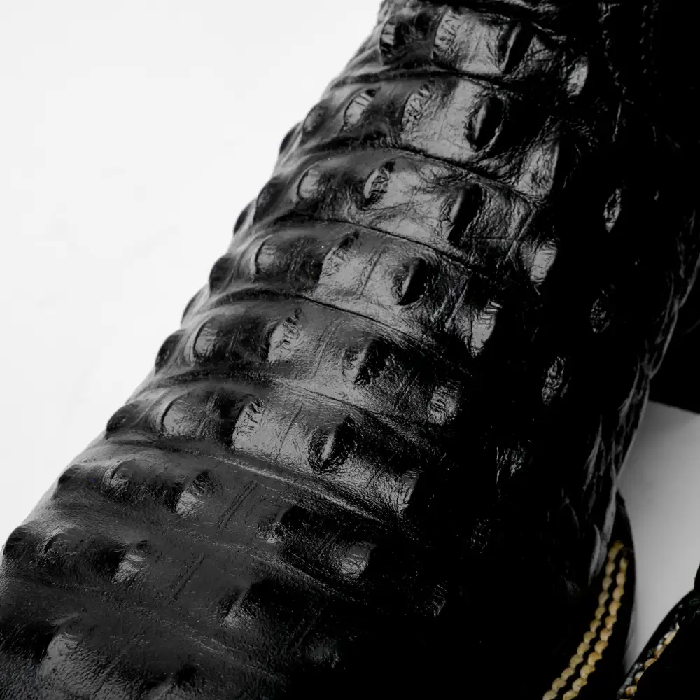 Black Caiman Hornback Leather Boots - Square Toe