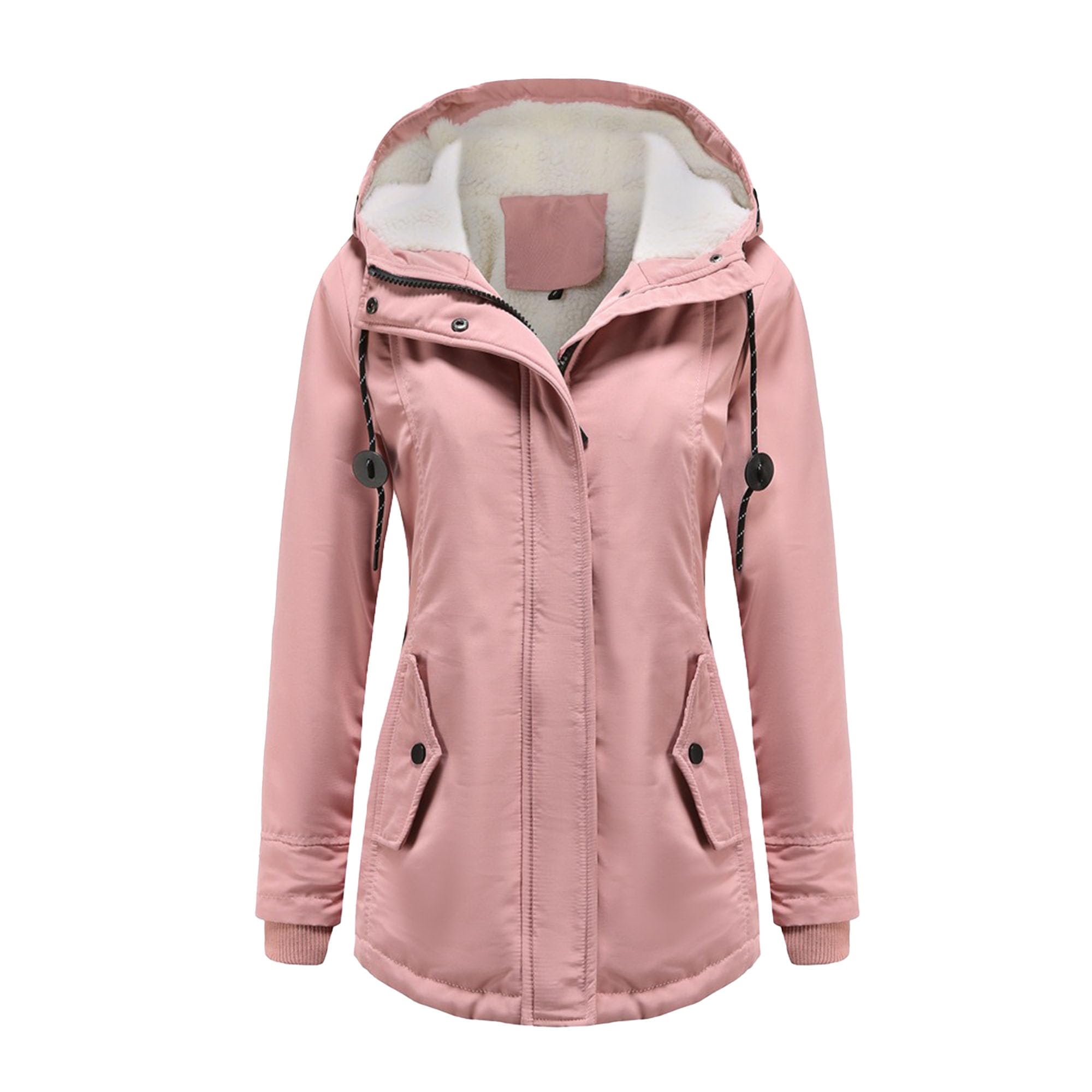 DGHM-JLMY 1/2 Pack Women's Windproof Waterproof Cotton Coats Fashion Warm Hooded Outerwear Solid Thick Fleece Jacket