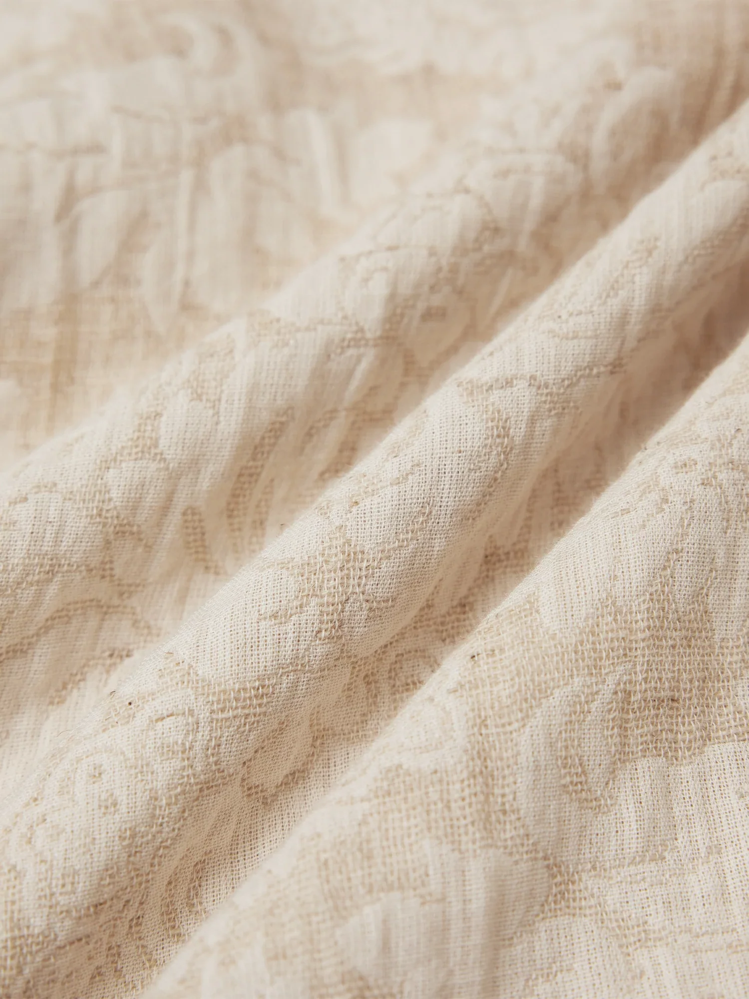 Cotton & Linen Lapel Long Sleeve Jacquard Blouse