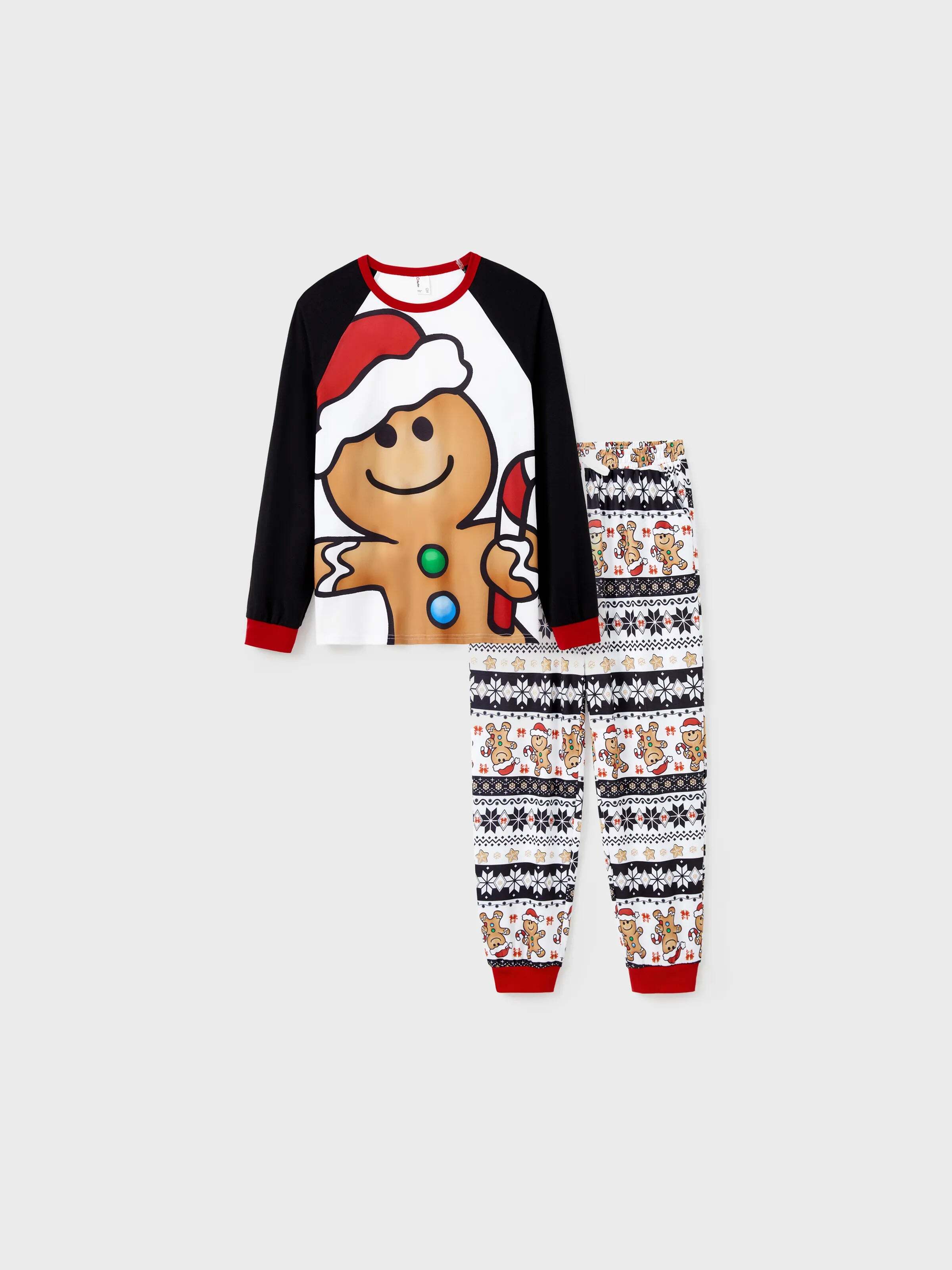Christmas Family Matching Raglan Sleeves Gingerbread Man Pajamas Sets with Drawstring and Pockets with Christmas Socks red/black