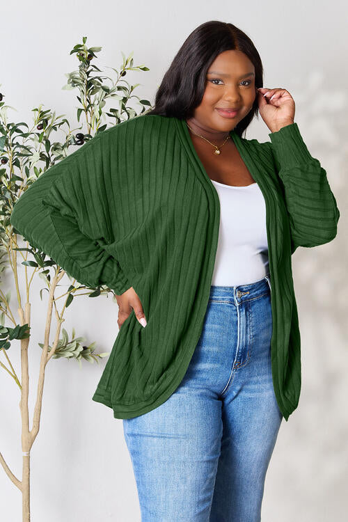 Full Size Ribbed Open Front Long Sleeve Cardigan
