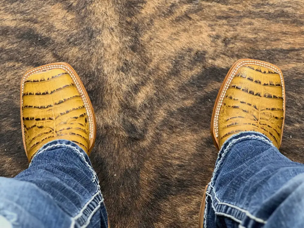 Men’s Butter Crocodile Belly Leather Boots With White Shaft