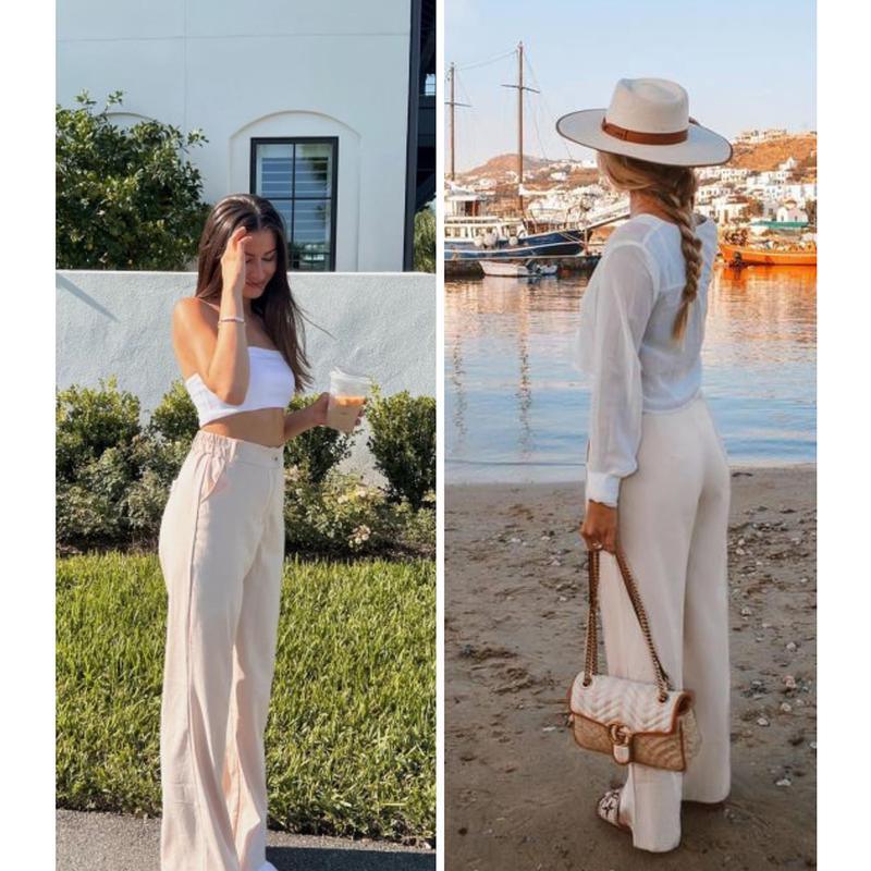 Womens Cotton Linen Pants Casual Button Up High Waisted Wide Leg Trousers Wideleg Loose Womenswear Apricot