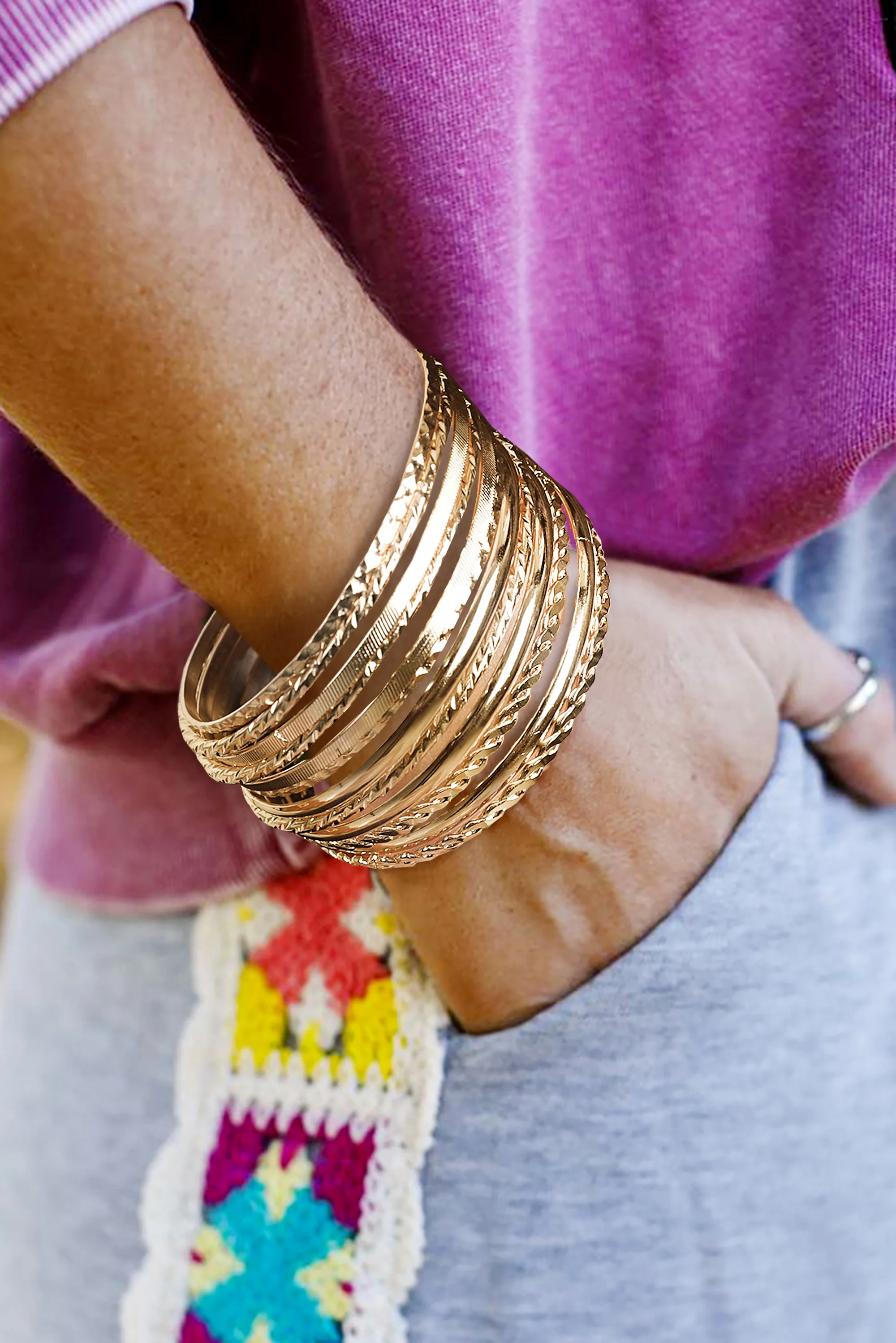 Gold Multi Piece Plated Alloy Bangle Bracelet