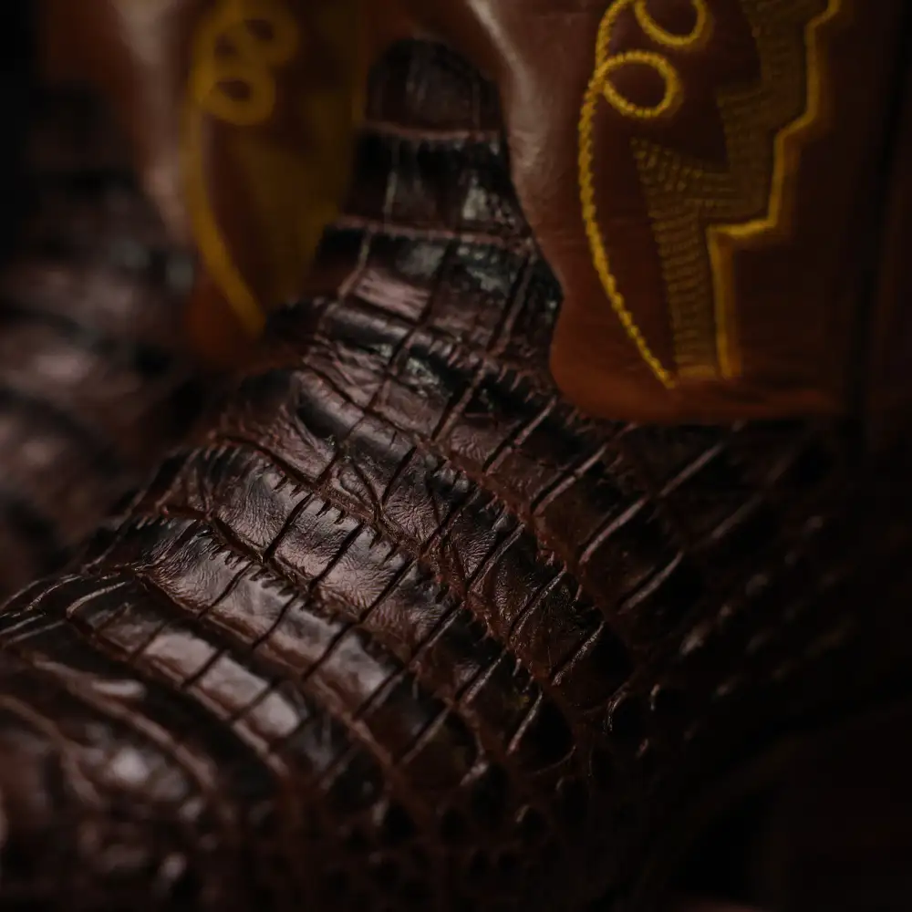 Chocolate Brown American Gator Belly Leather Boots - Square Toe