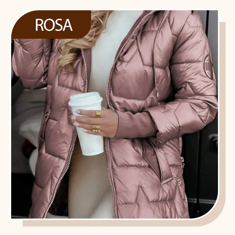 Women's winter warm hooded coat in medium length