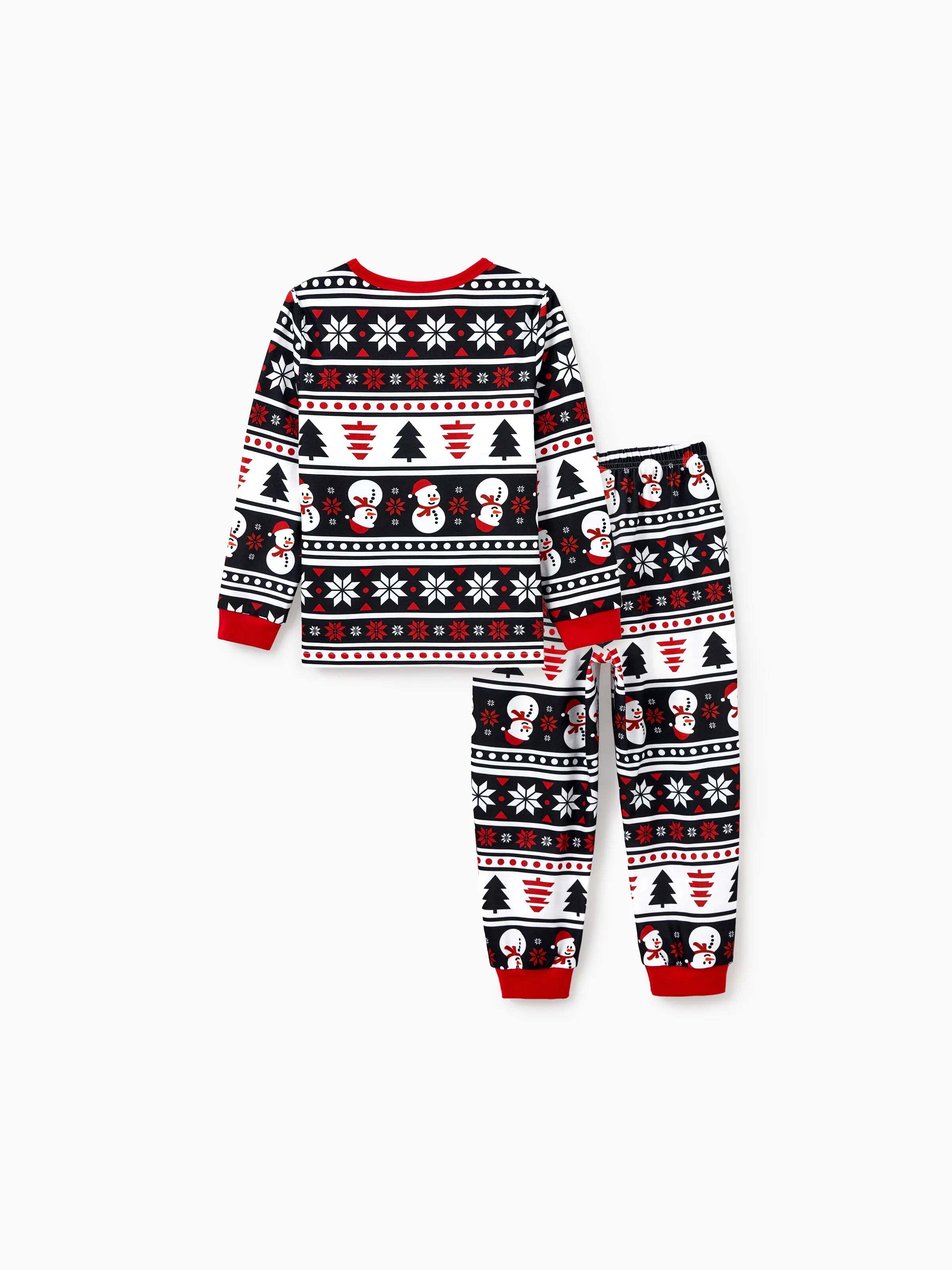 Christmas Matching Family Pajamas Set Snowman and Christmas Tree Print Black PJS with Christmas Socks Black