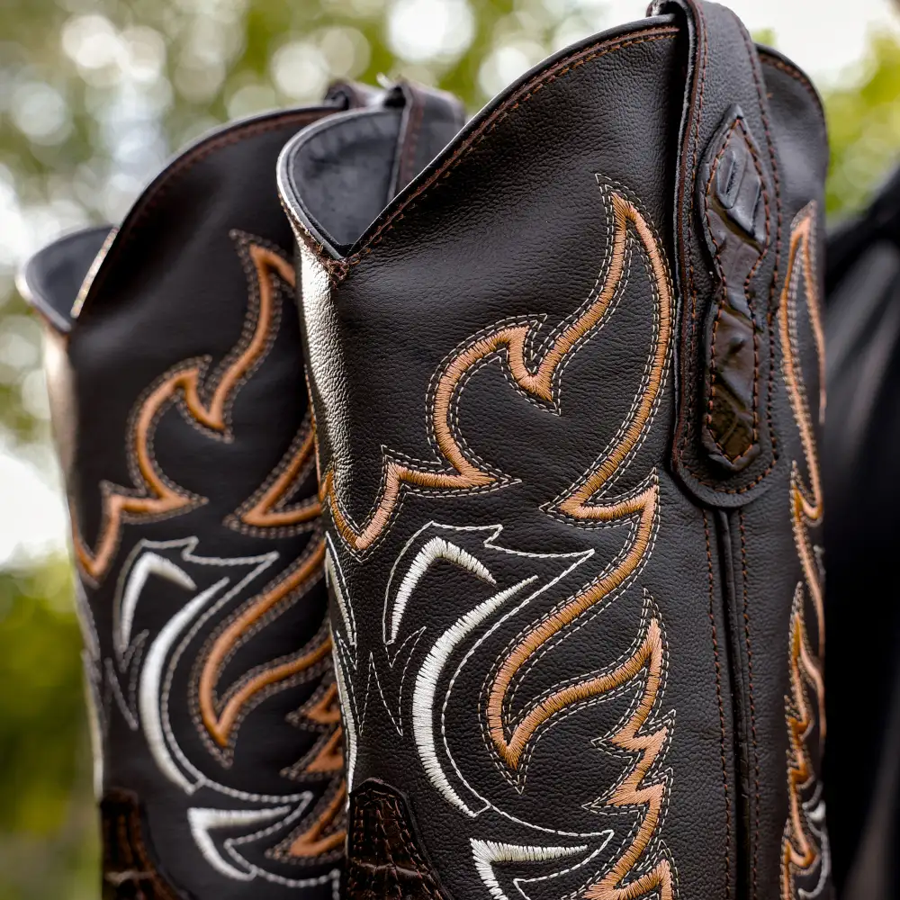 Chocolate Brown Caiman Hornback Leather Boots - Round Toe