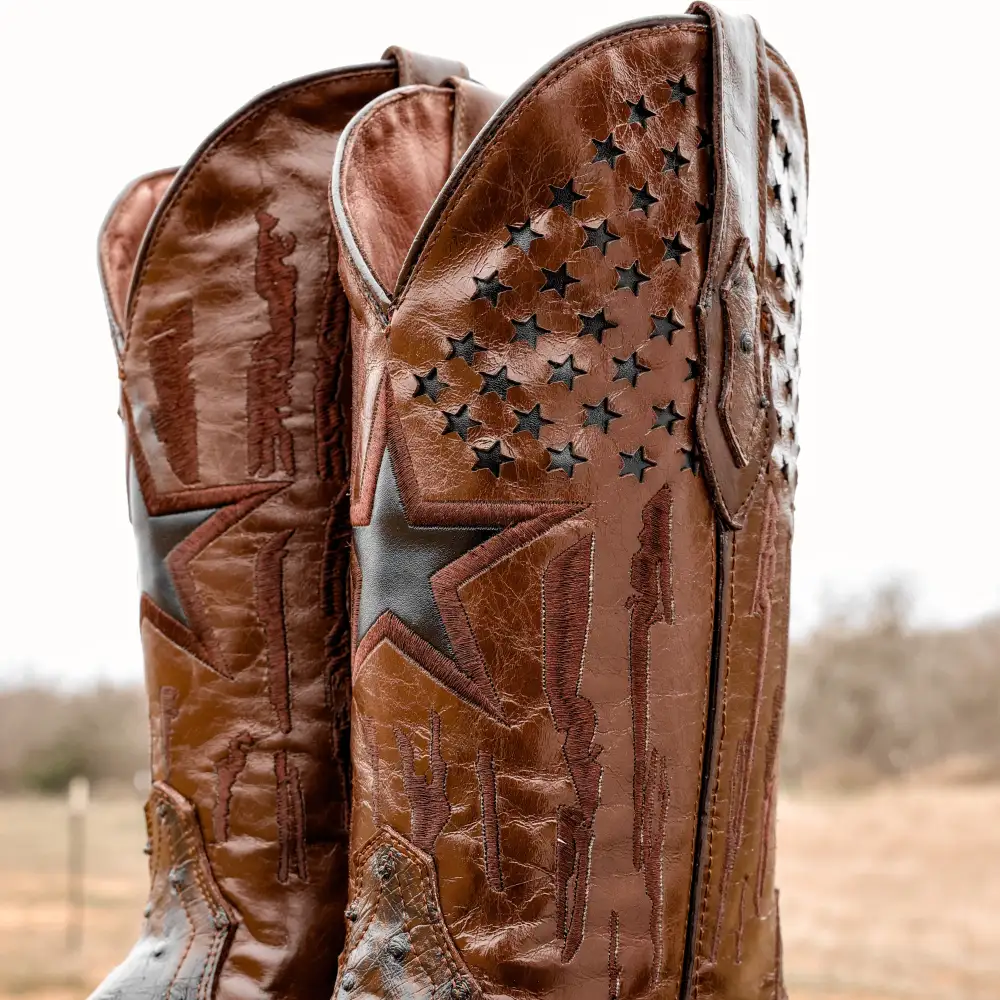 Chocolate Brown Ostrich Leather Boots - Square Toe