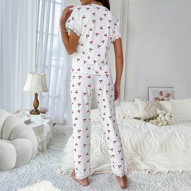 Simple V Neck Floral Loose Lounge Set