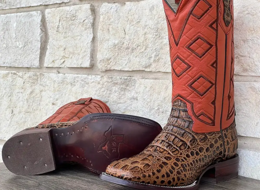 Men’s Honey Crocodile Leather Boots With Orange  Shaft