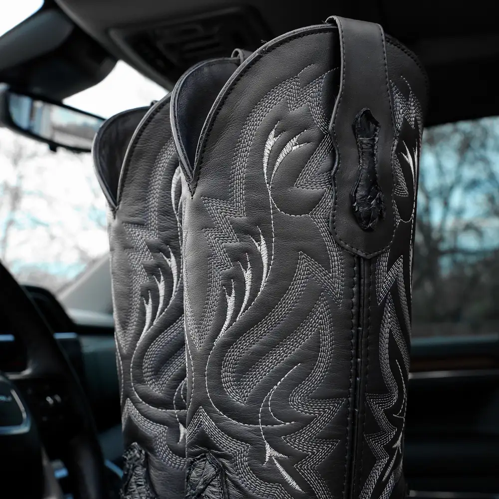 Black Genuine Pirarucu Boots - Square Toe