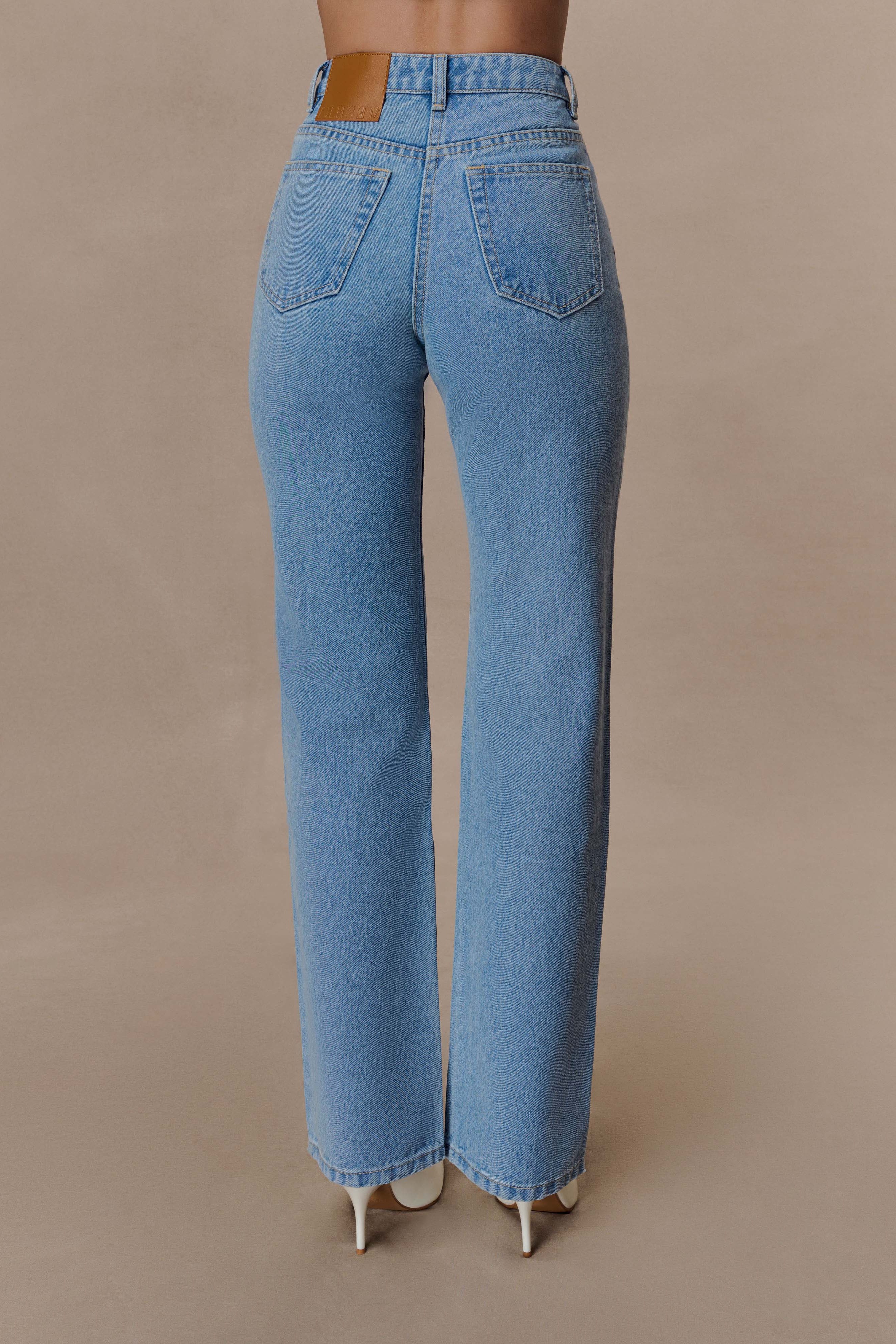 Blue High Waisted Straight Leg Jeans