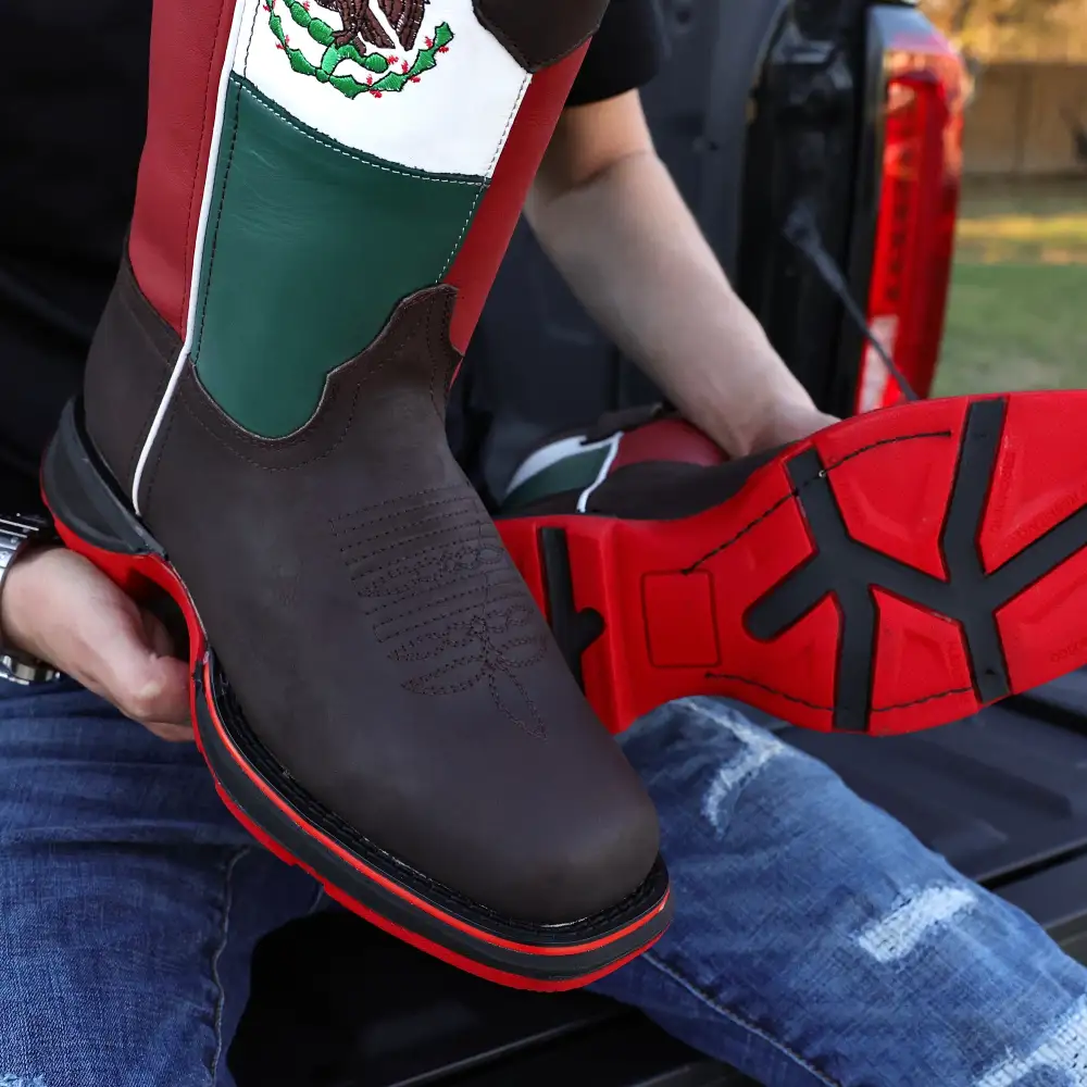 Brown MEXICO Flag Leather Work Boots - Composite Toe