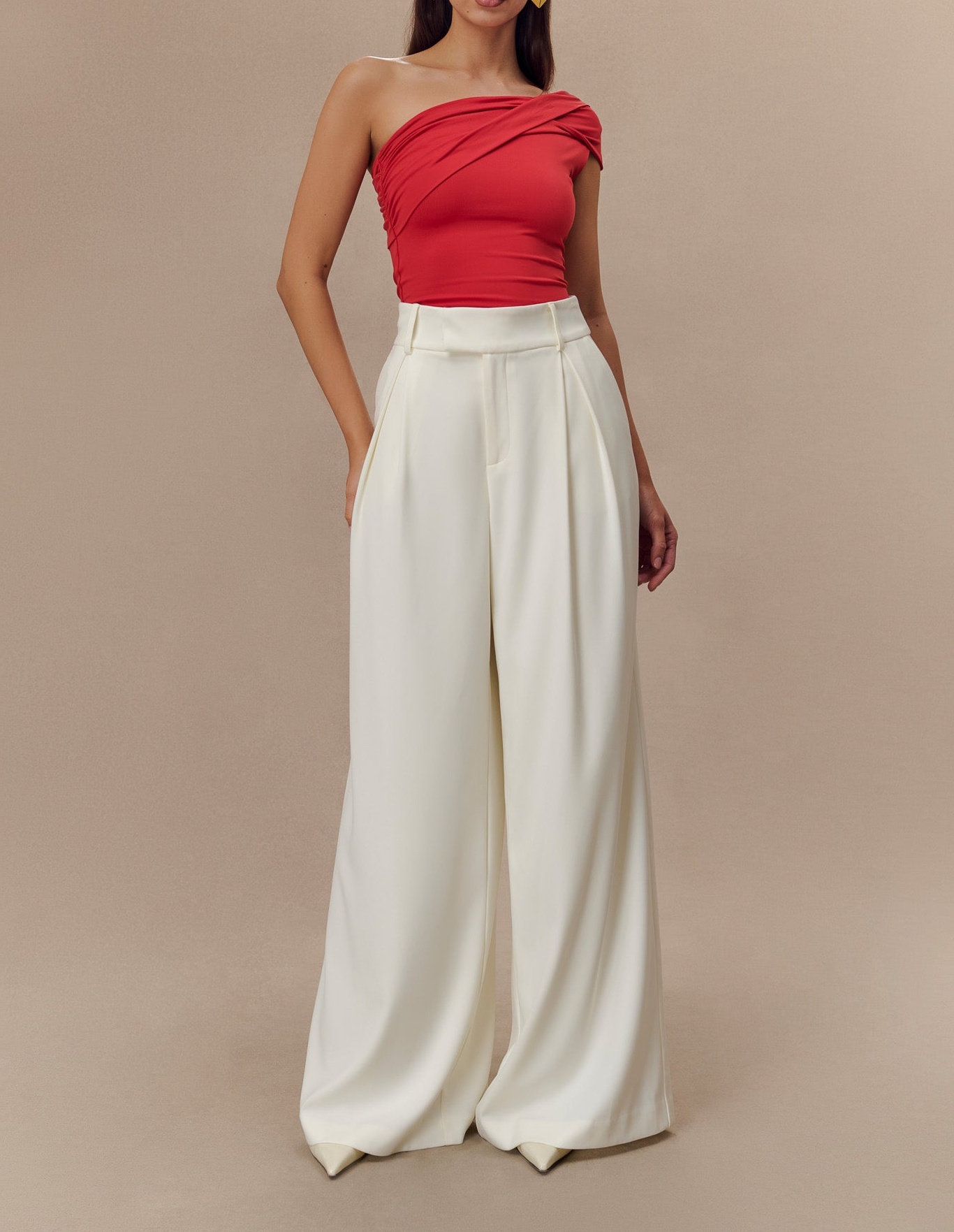 Ivory Pleated Wide Leg Pants