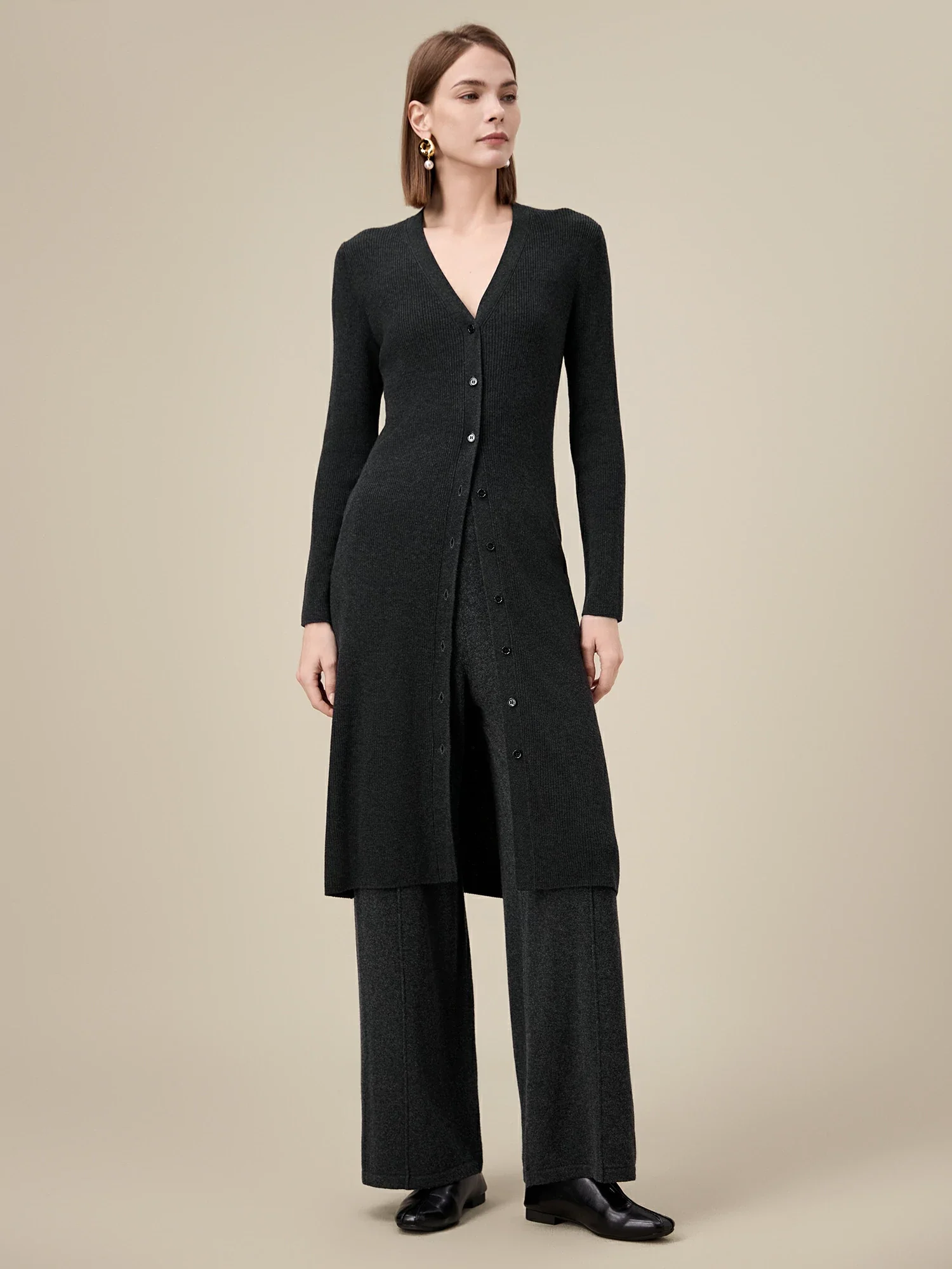 Silk & Wool Long Sleeve Button Down Knit Dress