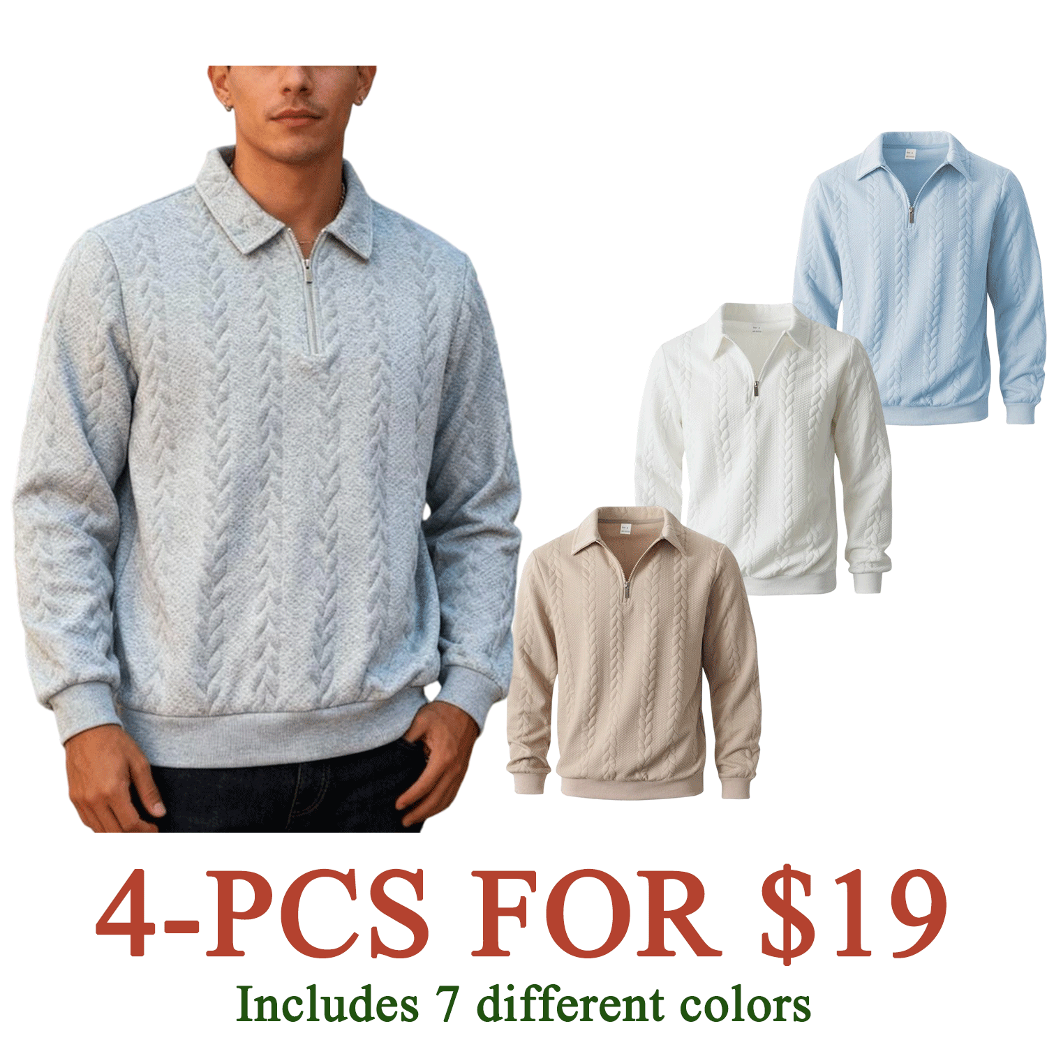 Men’s Knit Polo Neck Long Sleeve Sweatshirt – Fall & Winter Essential