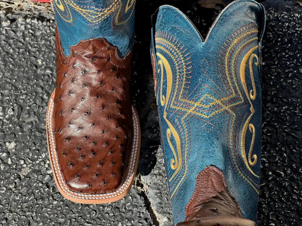 Men’s Genuine Brown Ostrich Boots With Blue Shaft
