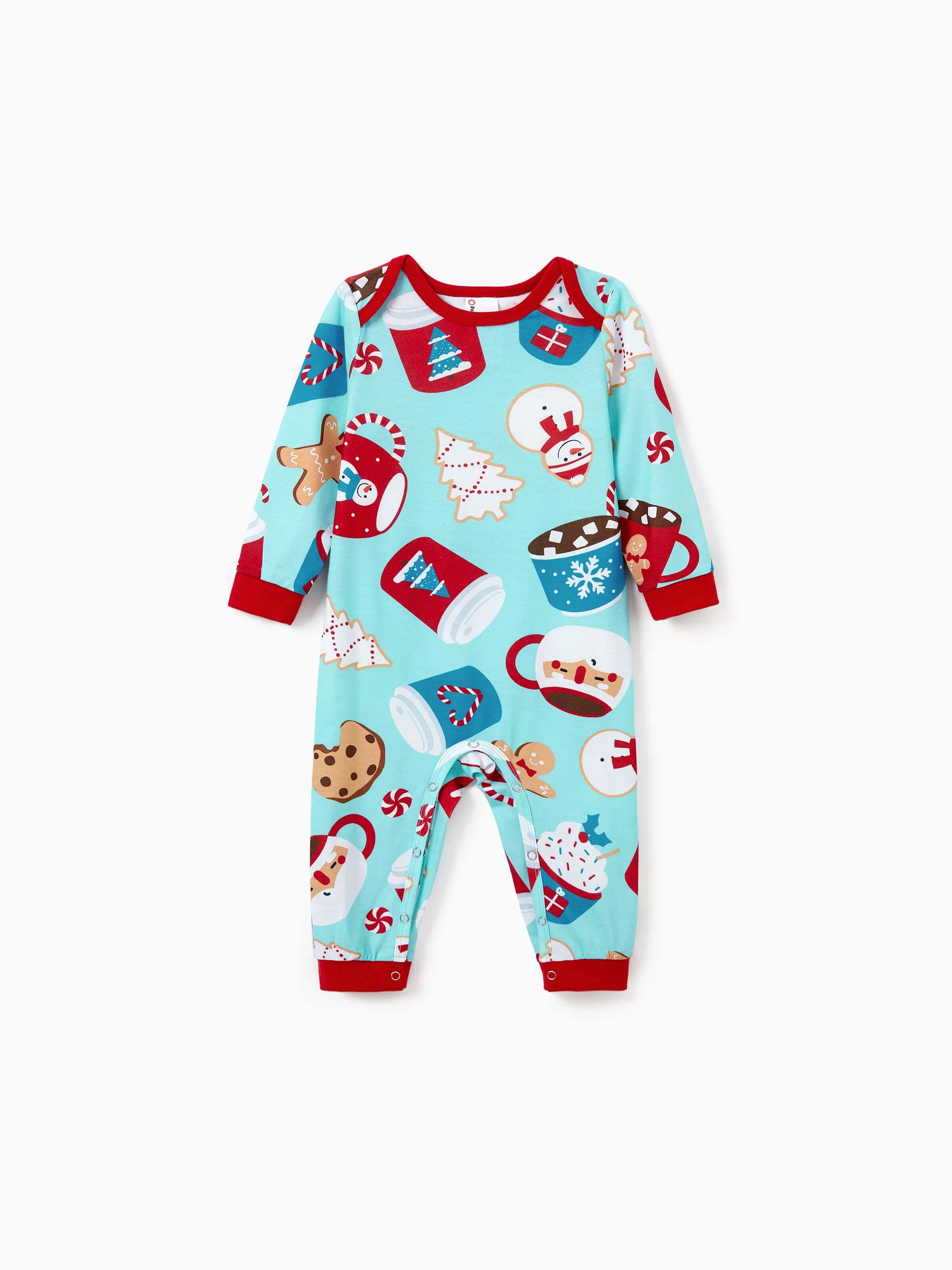Christmas Matching Family Pajamas Set Gingerbread Print Blue and Red PJS with Christmas Socks Light Blue