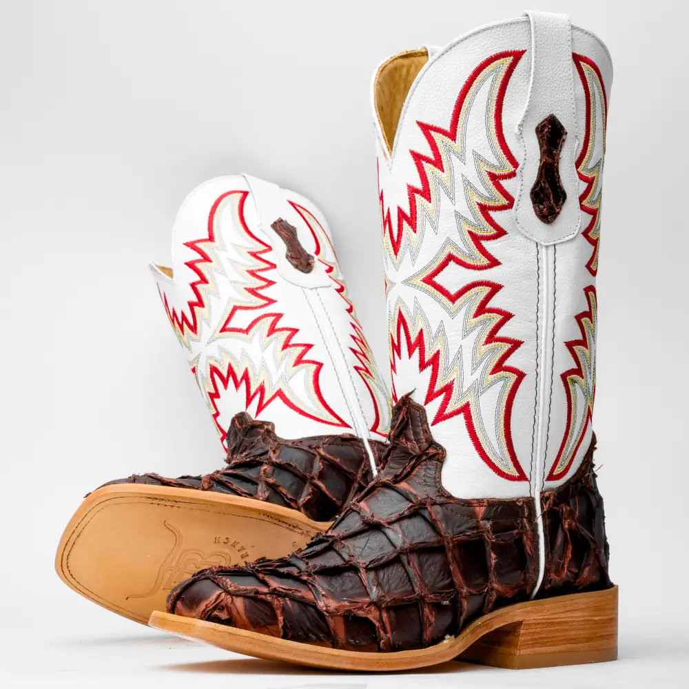 Rustic Brown GENUINE Pirarucu Boots - Square Toe