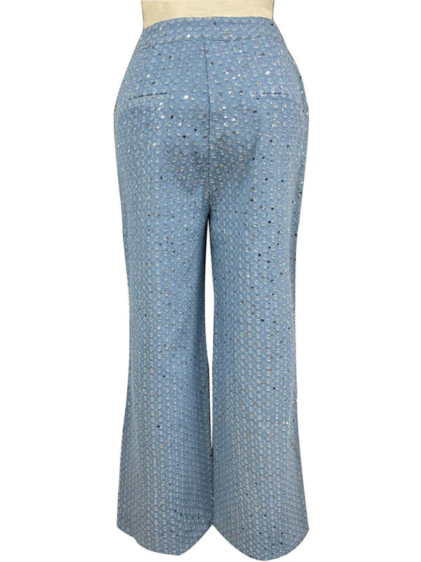 ✨ Sparkle & Slay: Women's Sequined Denim Straight-Leg Pants – Trendy, Chic & Comfy ✨