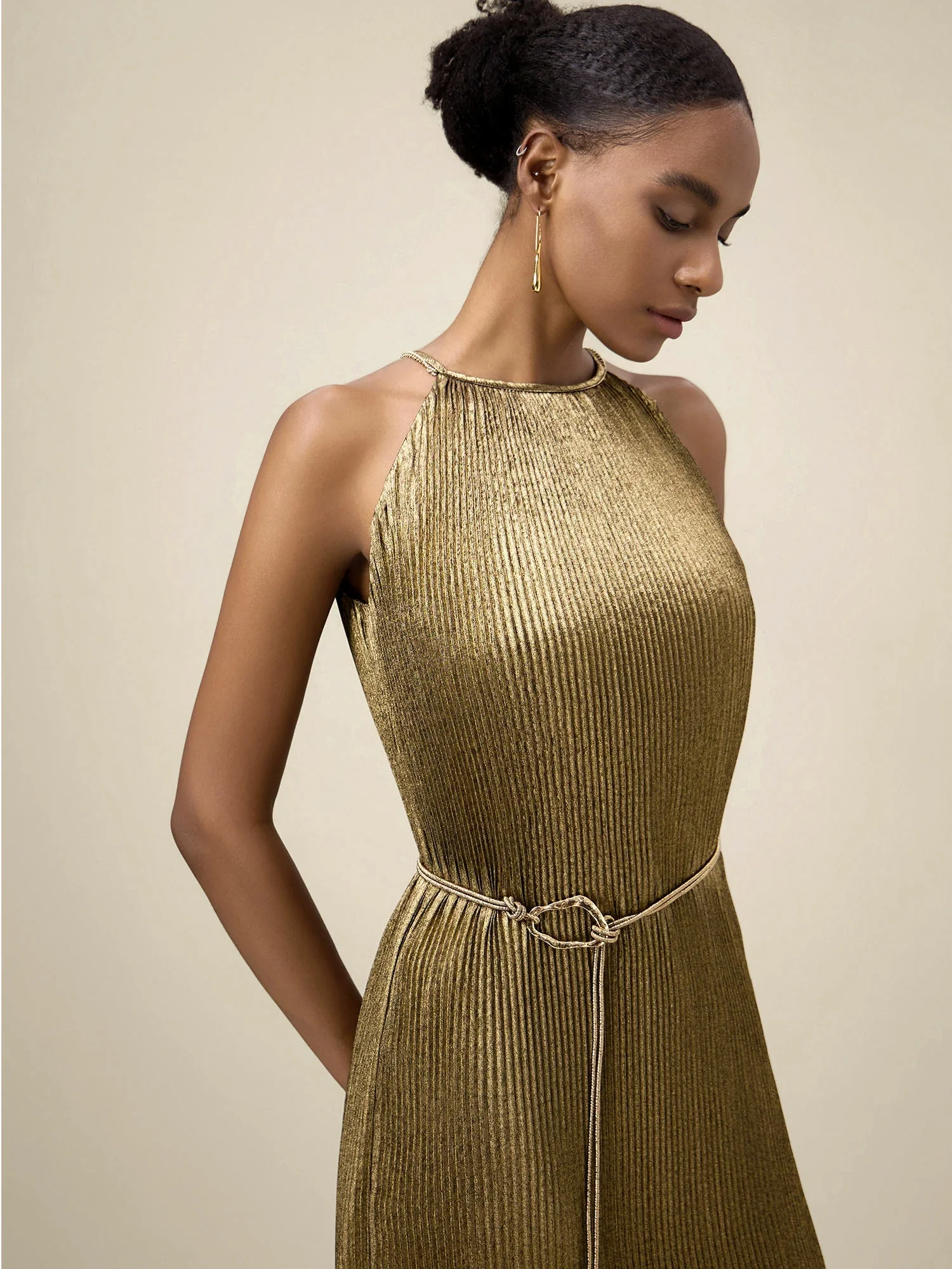 Satin Pleated Slip Dress