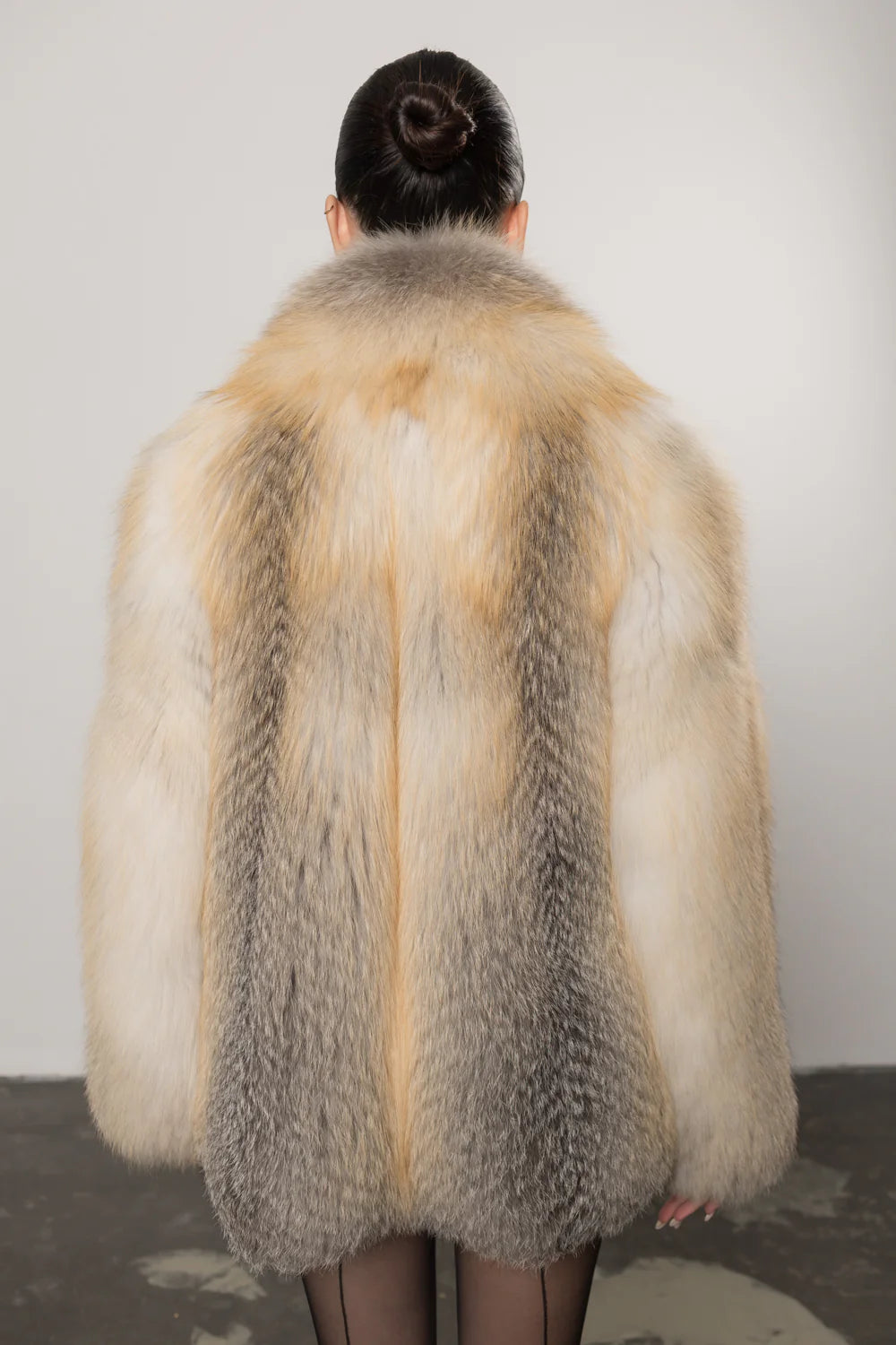 Haină din Blană Naturală de Vulpe, cu Guler Rever Șal, Femei, Golden Fox 436