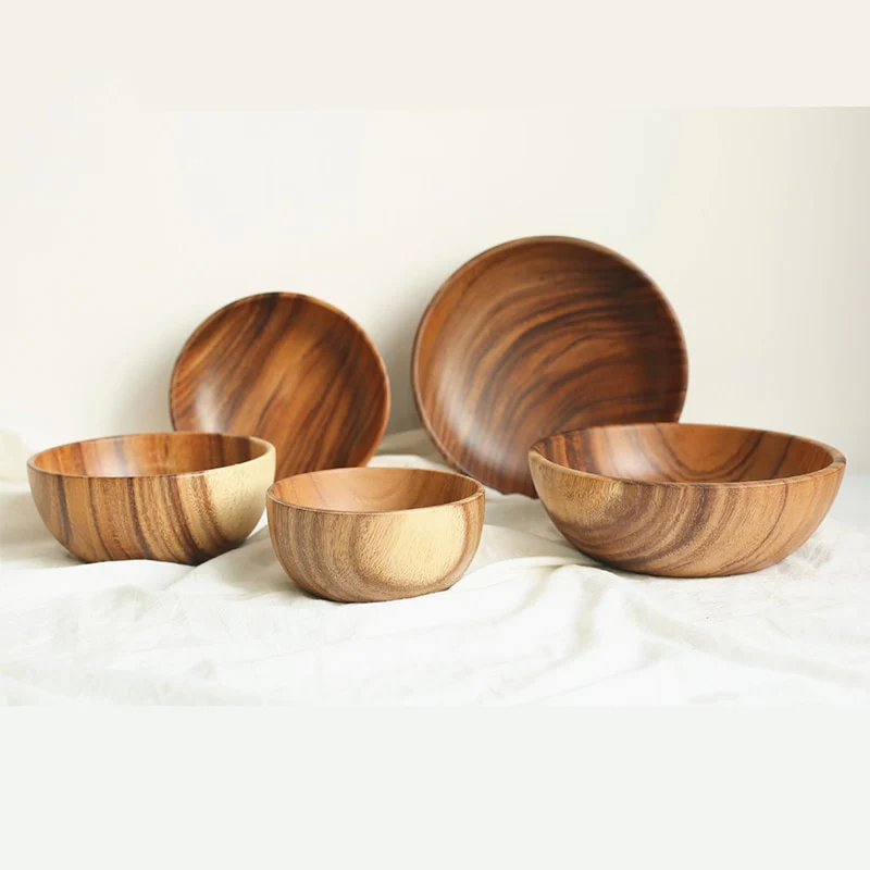 Wooden Salad Bowl, Solid Hardwood Salad Mixing Bowl Set, Wood Serving Bowl Spoon Fork for Fruits Vegetables Decoration