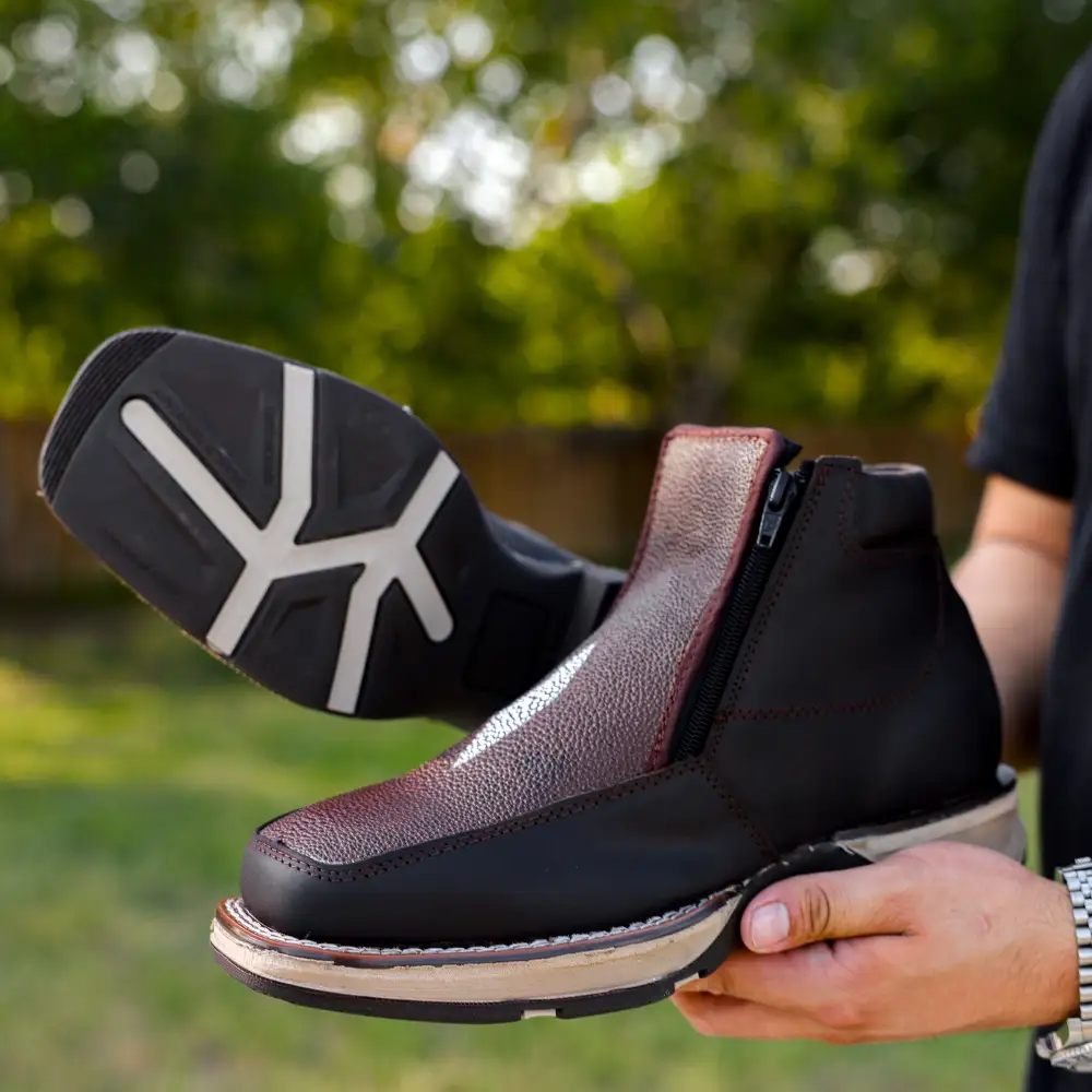 Brown Stingray Leather Botin With 3D Lightweight Soles - Square Toe
