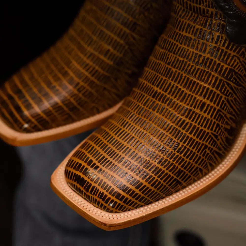 Honey Lizard Leather Boots - Square Toe