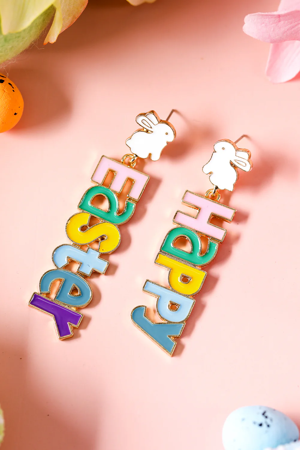 Gold Happy Easter Letter Rabbit Alloy Dangle Earrings