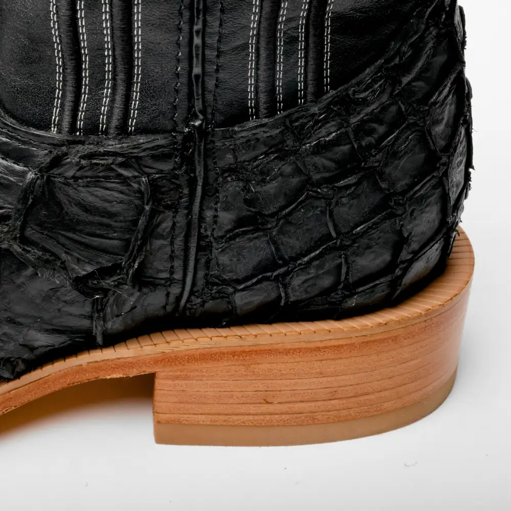 Matte Black Genuine Pirarucu Boots - Square Toe