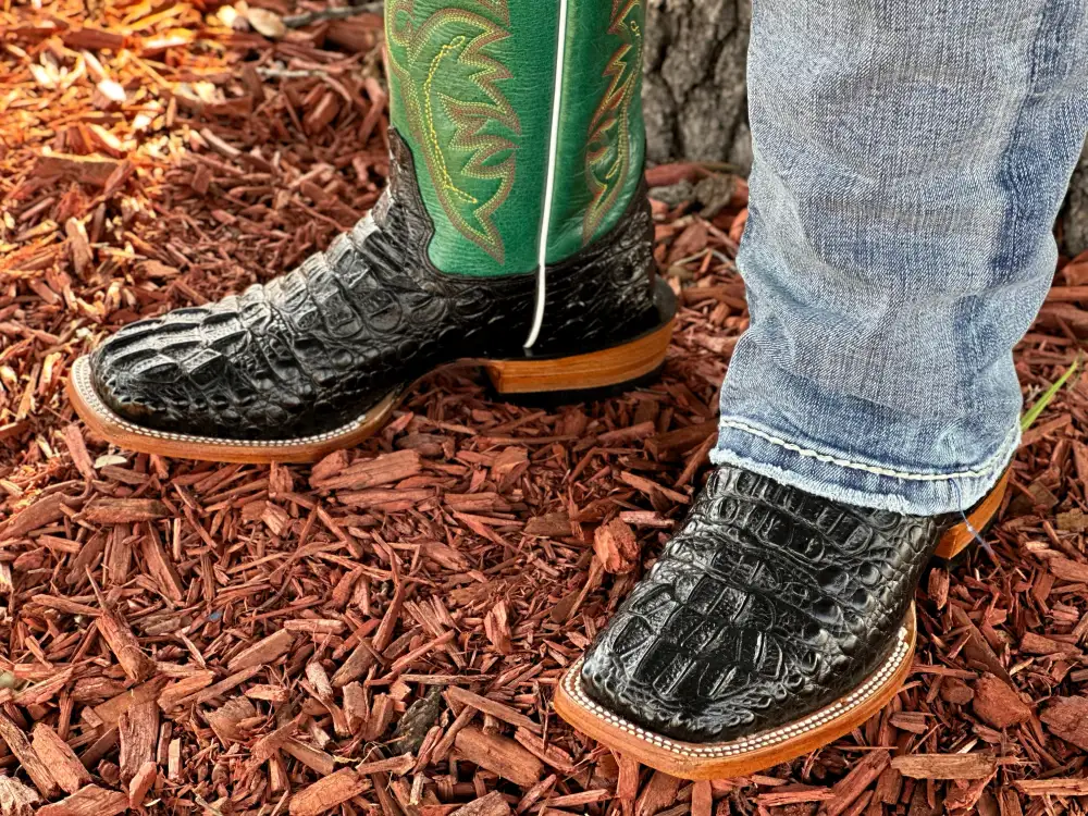 Men’s Black Crocodile Leather Boots With Green Shaft