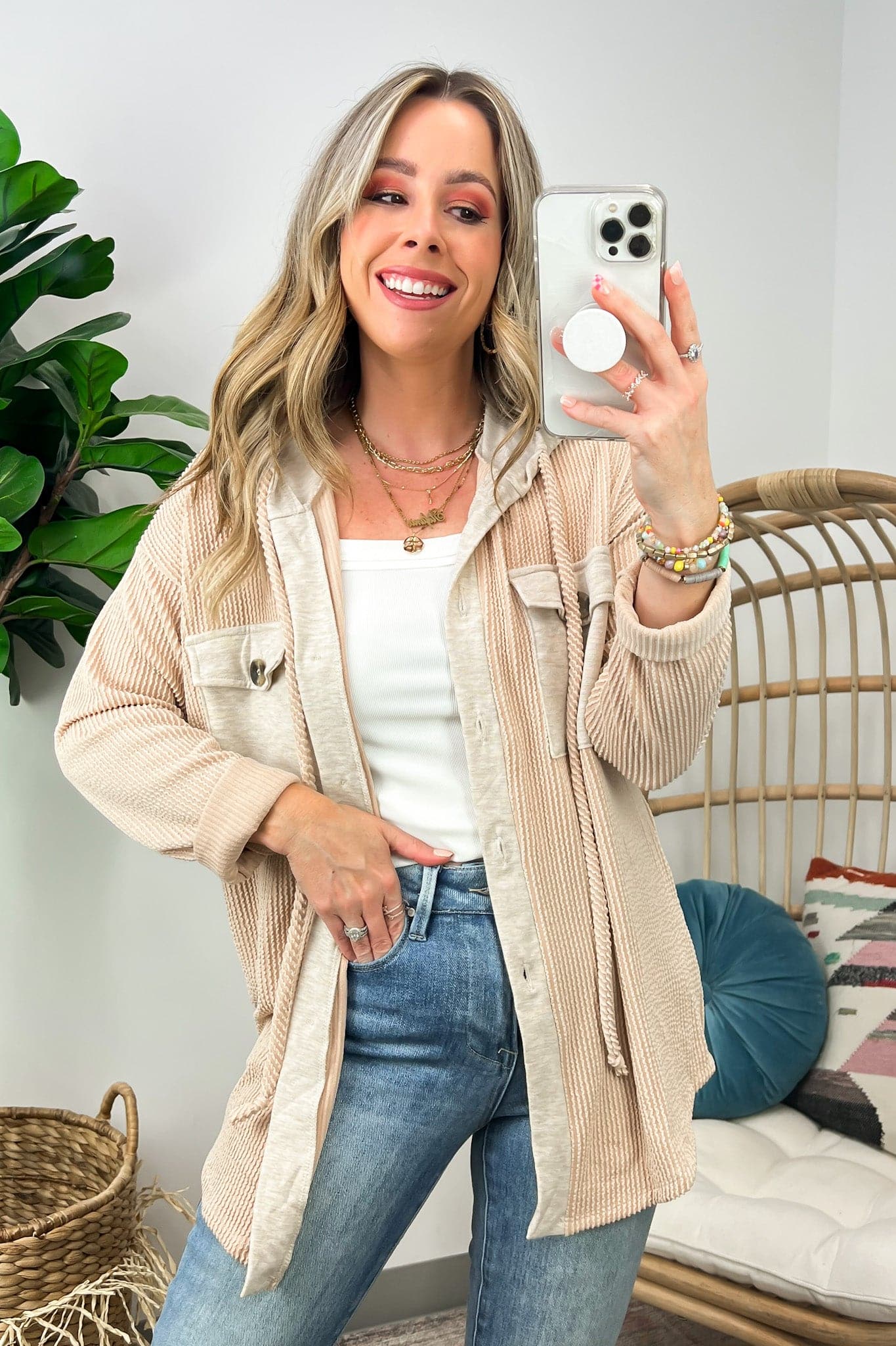 Saturday Satisfaction Ribbed Hooded Shacket