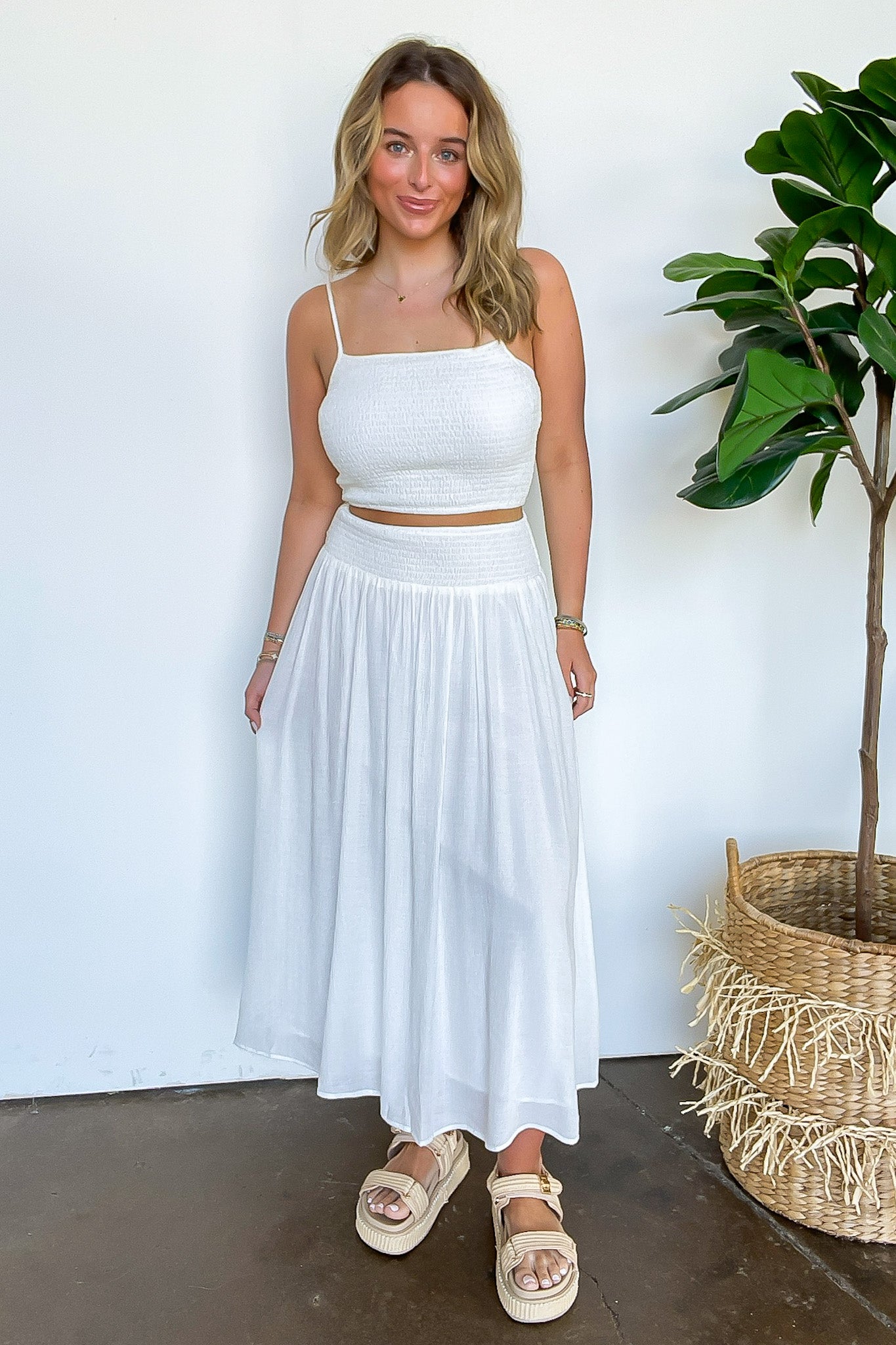 Smocked Waist Maxi Top and Skirt Set