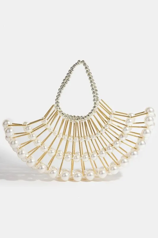 Fame Pearl and Metallic Tube Crescent Handbag