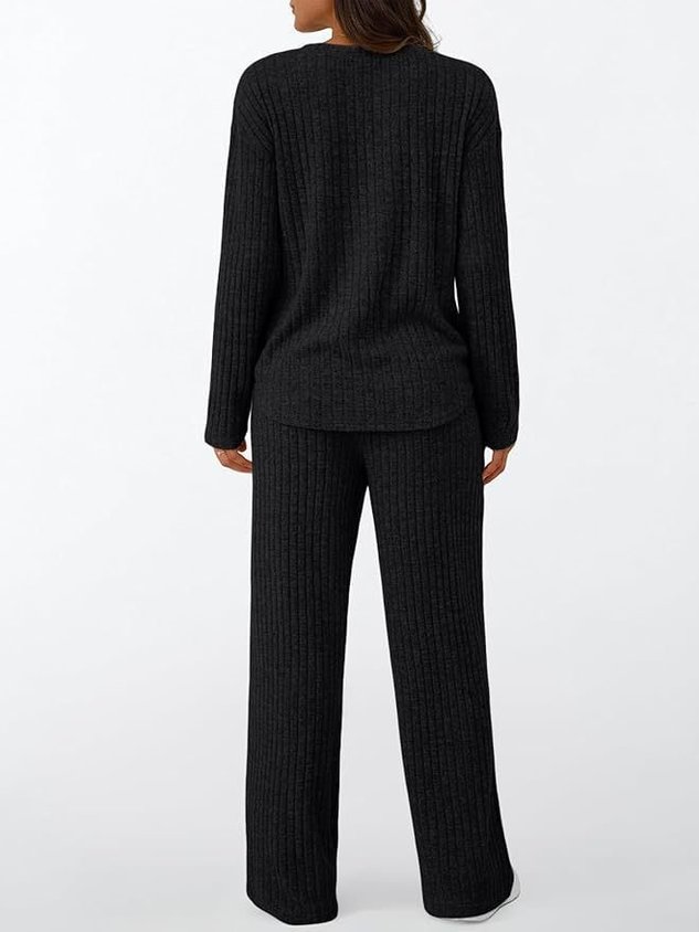 Cotton Plain Casual Two-Piece Set