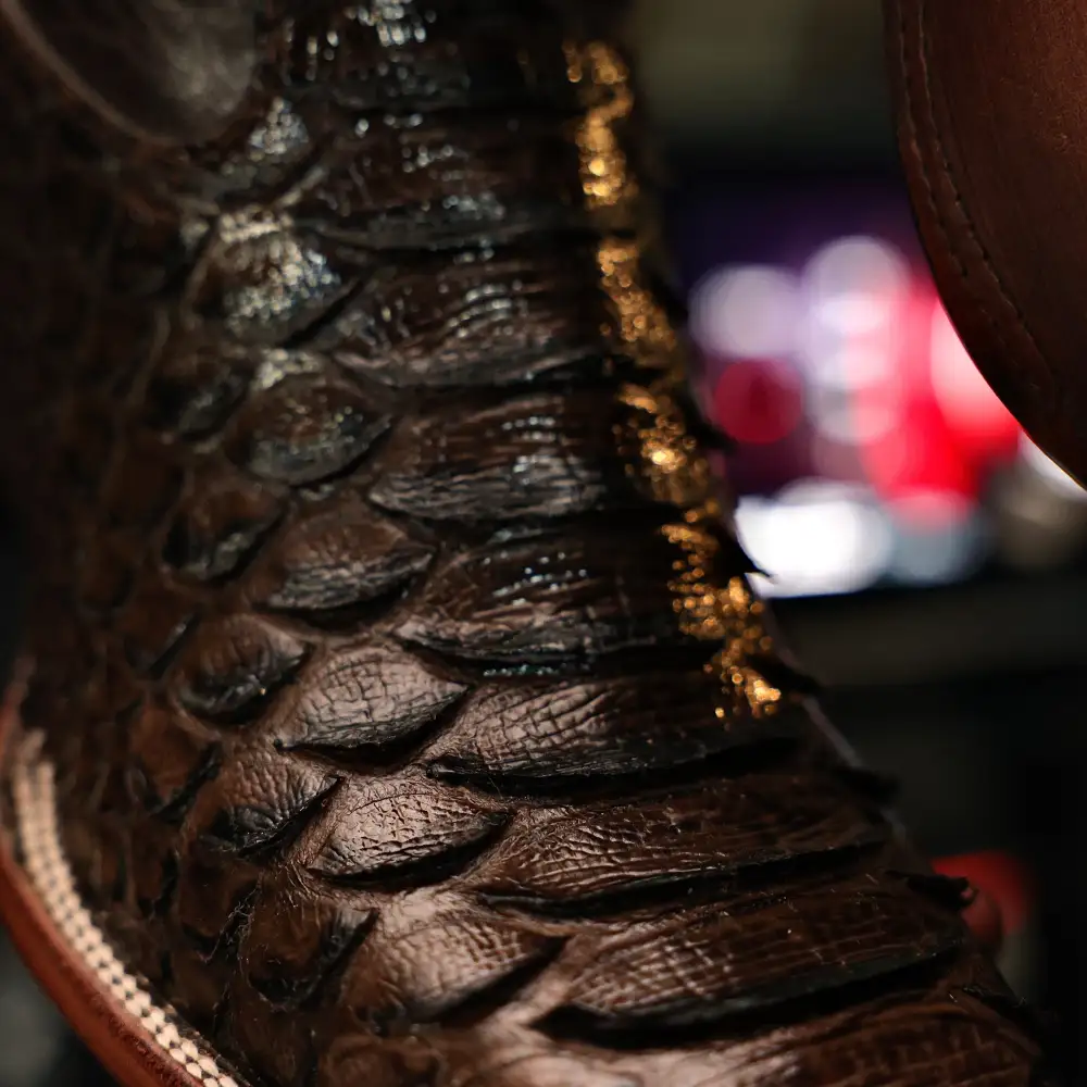 Chocolate Brown Python Leather Boots - Square Toe