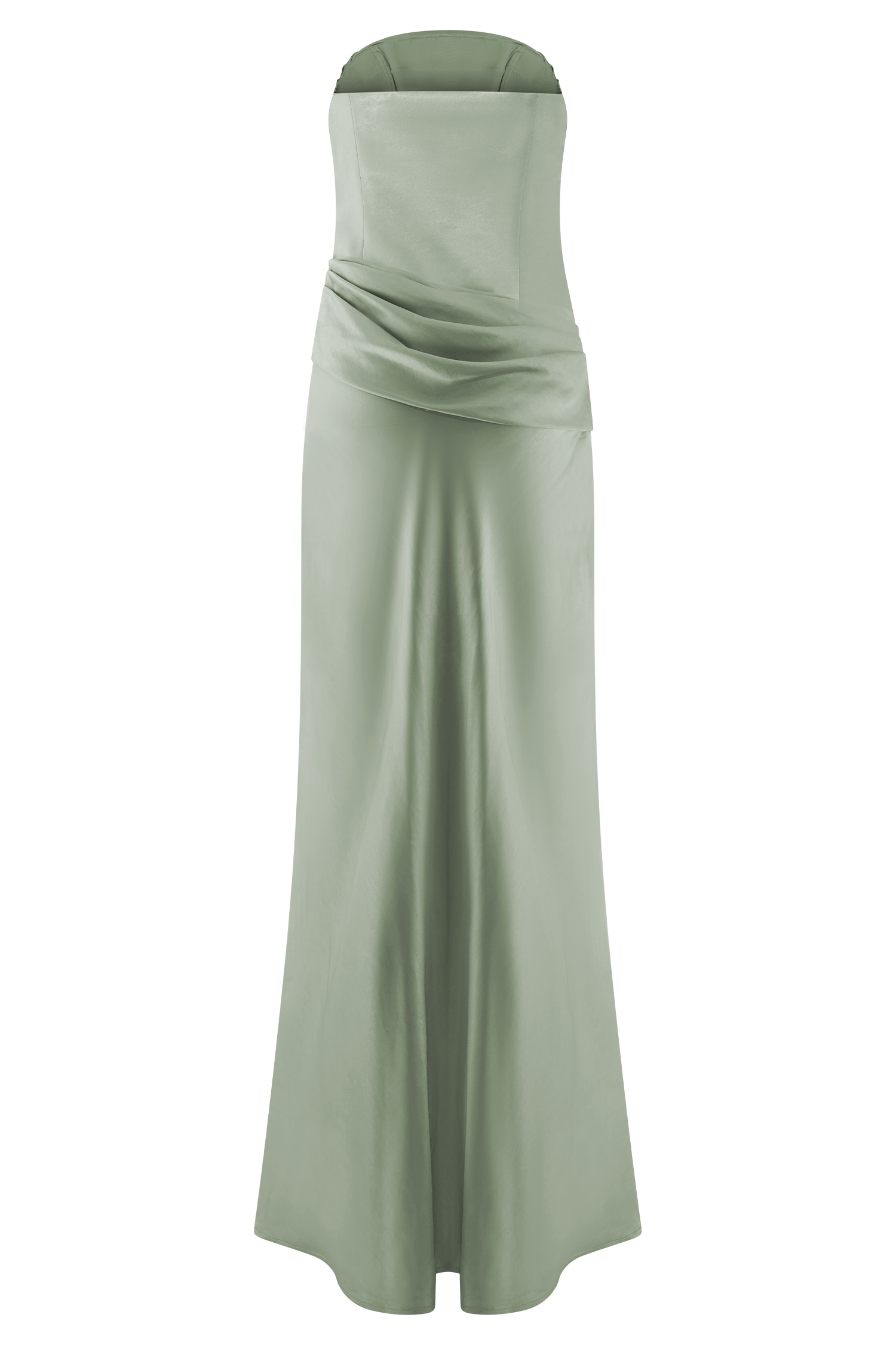 Sage Strapless Satin Maxi Dress