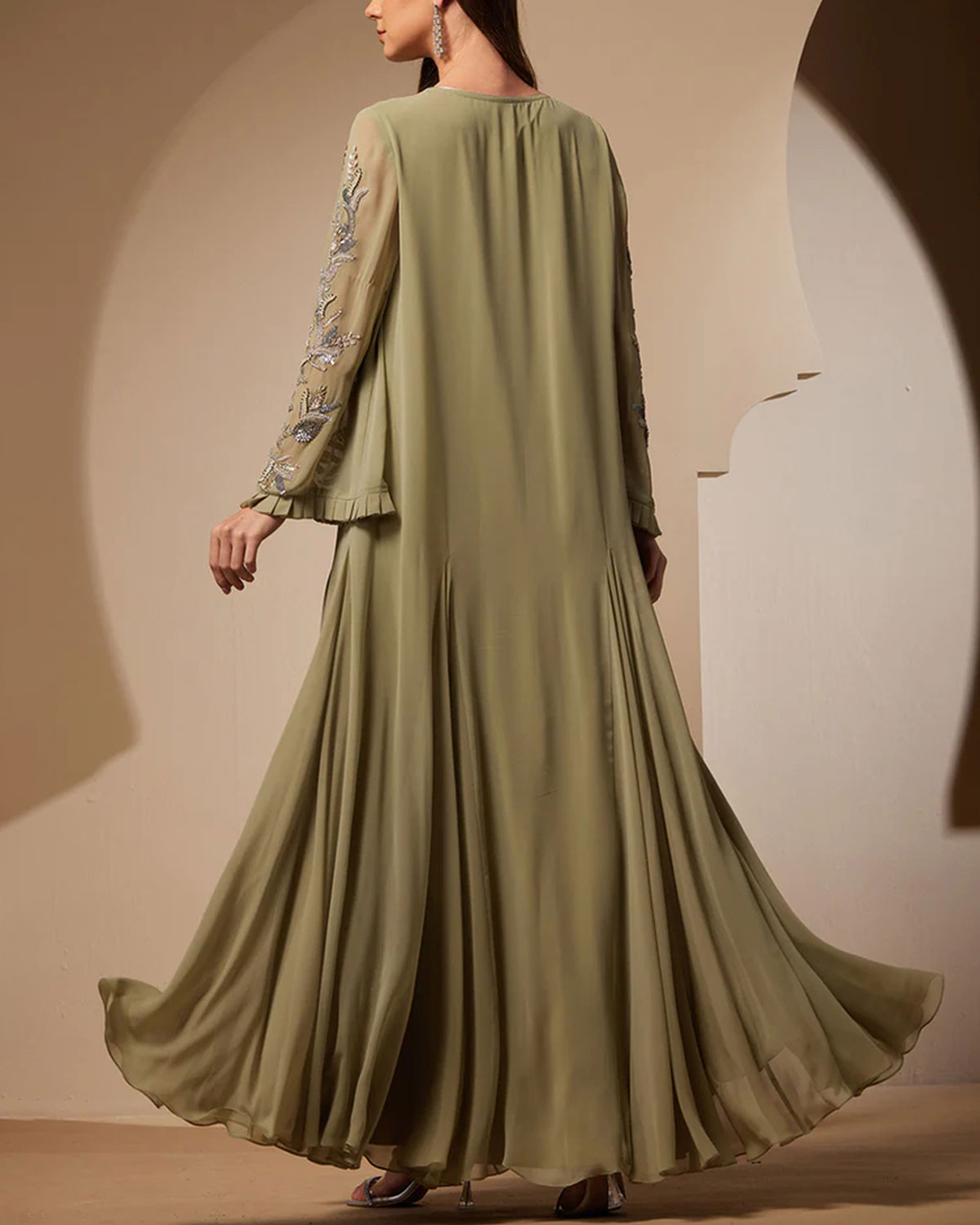 Luxe Sequins And Beads Embroidered Flare Kaftan