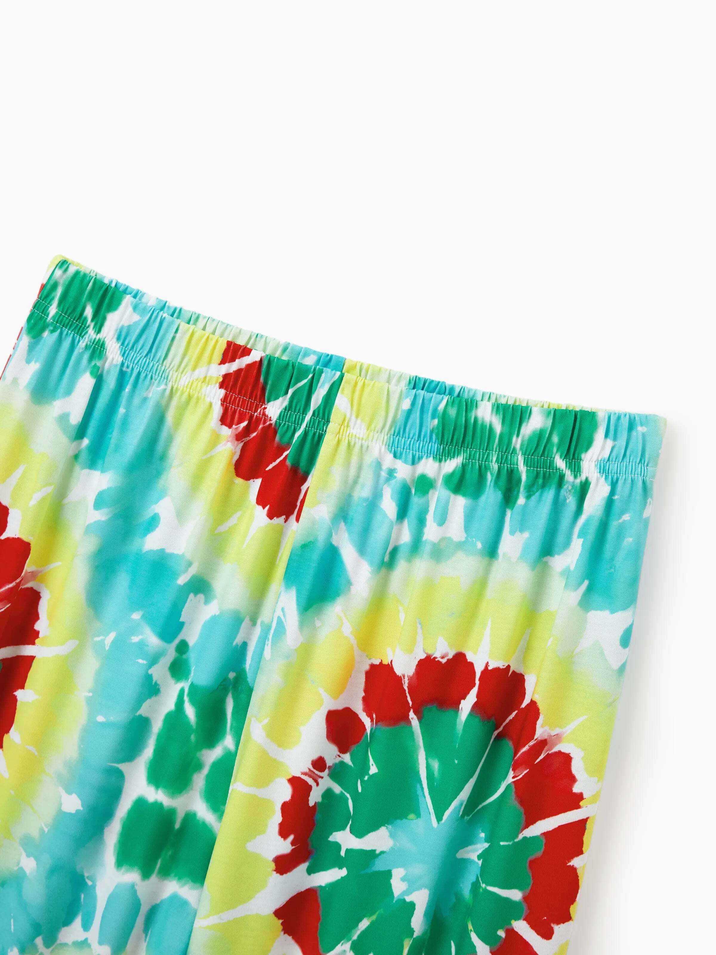 Christmas Matching Family Pajamas Set Colorful Christmas Tree Print PJS with Christmas Socks Multi-color