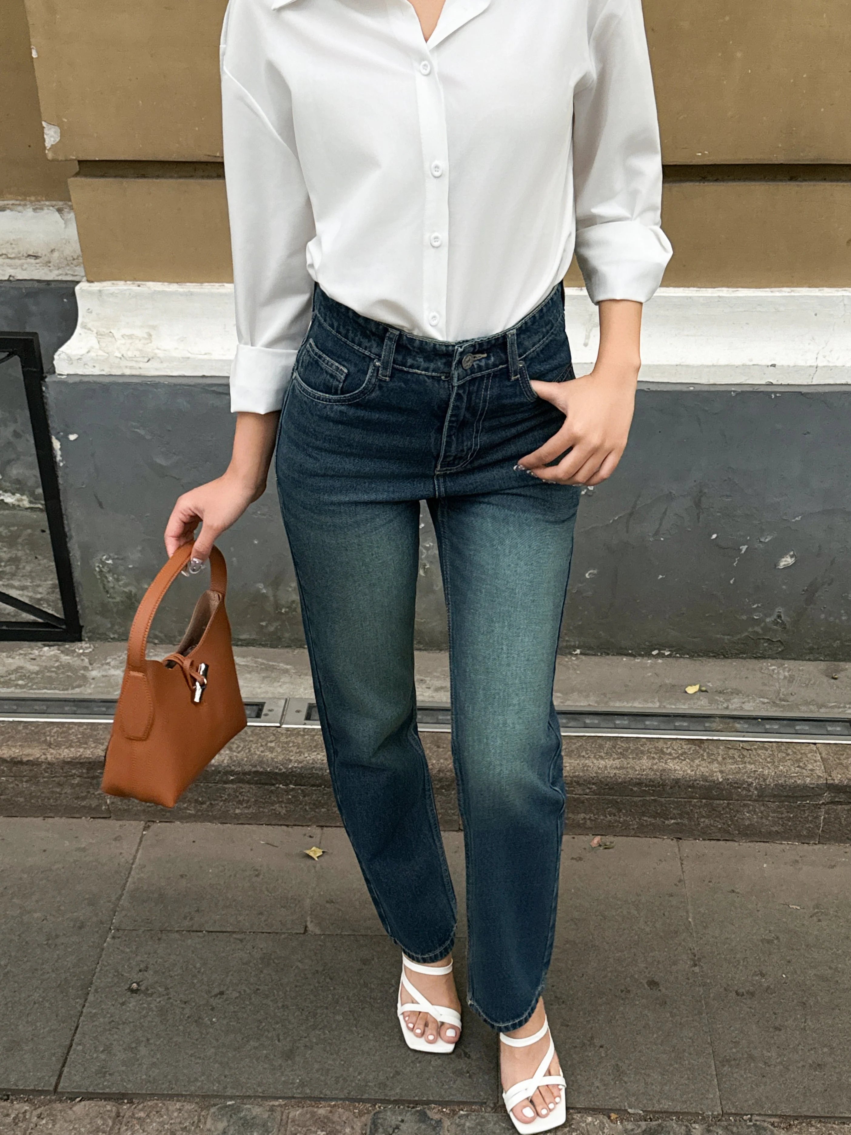 Wash Out Indigo Blue Tailored Straight Leg Jeans