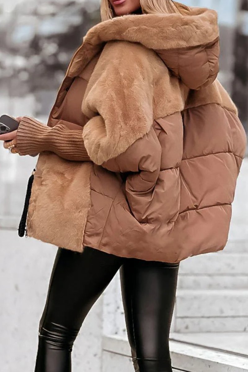 Women's Fashionable Patchwork Color Hooded Thermal Jacket