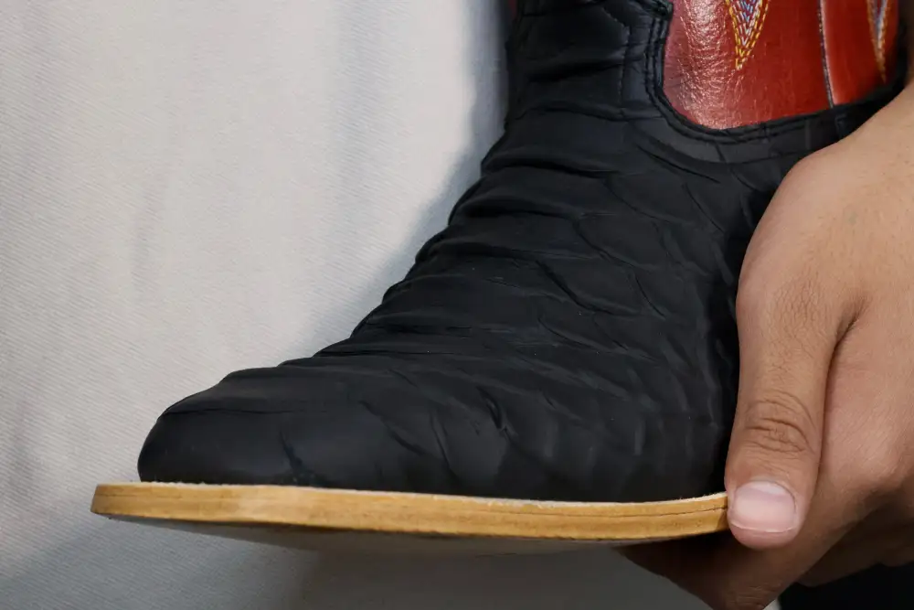 Men’s Black Anaconda Leather Boots With Red Shaft