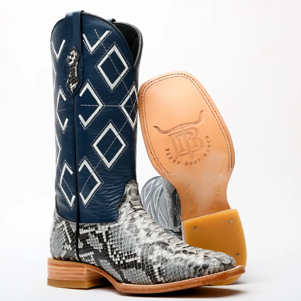 Natural Python Leather Boots - Square Toe