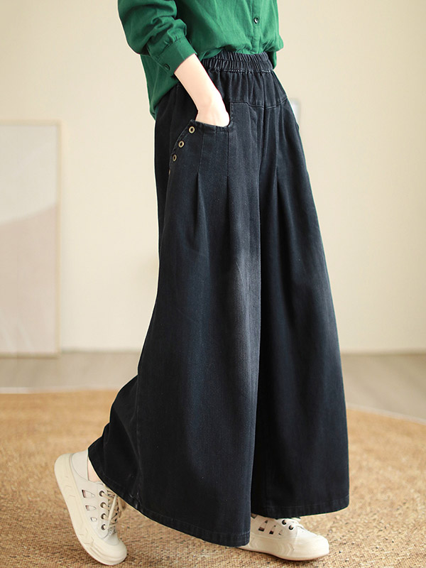 Elasticity Pleated Loose Wide Pants Jean Pants Bottoms Flared Trousers